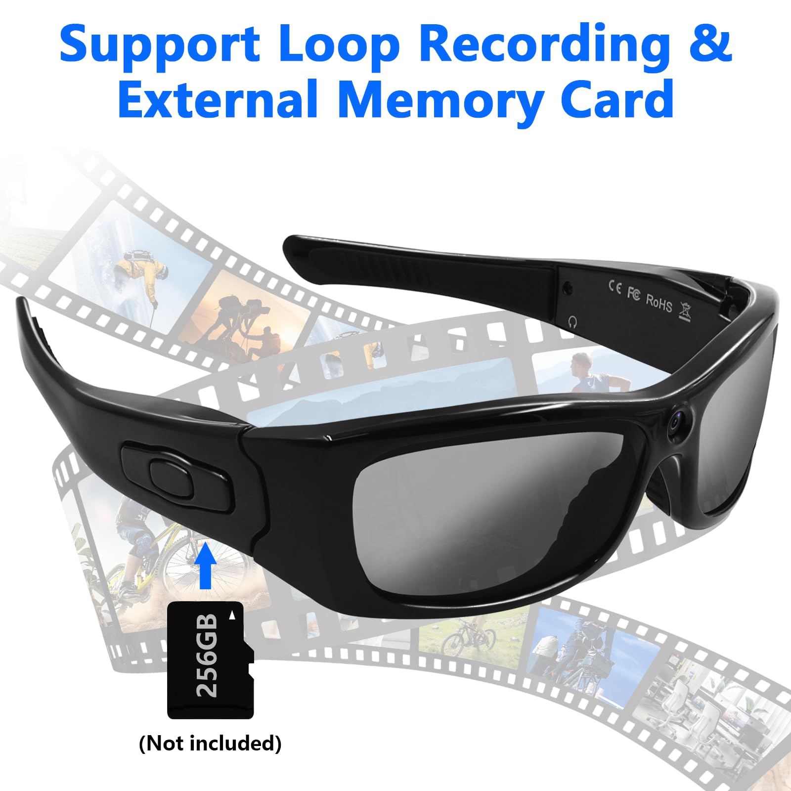 HD1080P Smart Camera Glasses with Bluetooth 5.0, UV400 Polarized Sunglasses & Built-in Earphones - Spy Glasses USB Webcam for Travel Vlogging, Outdoor Sports & Security Surveillance