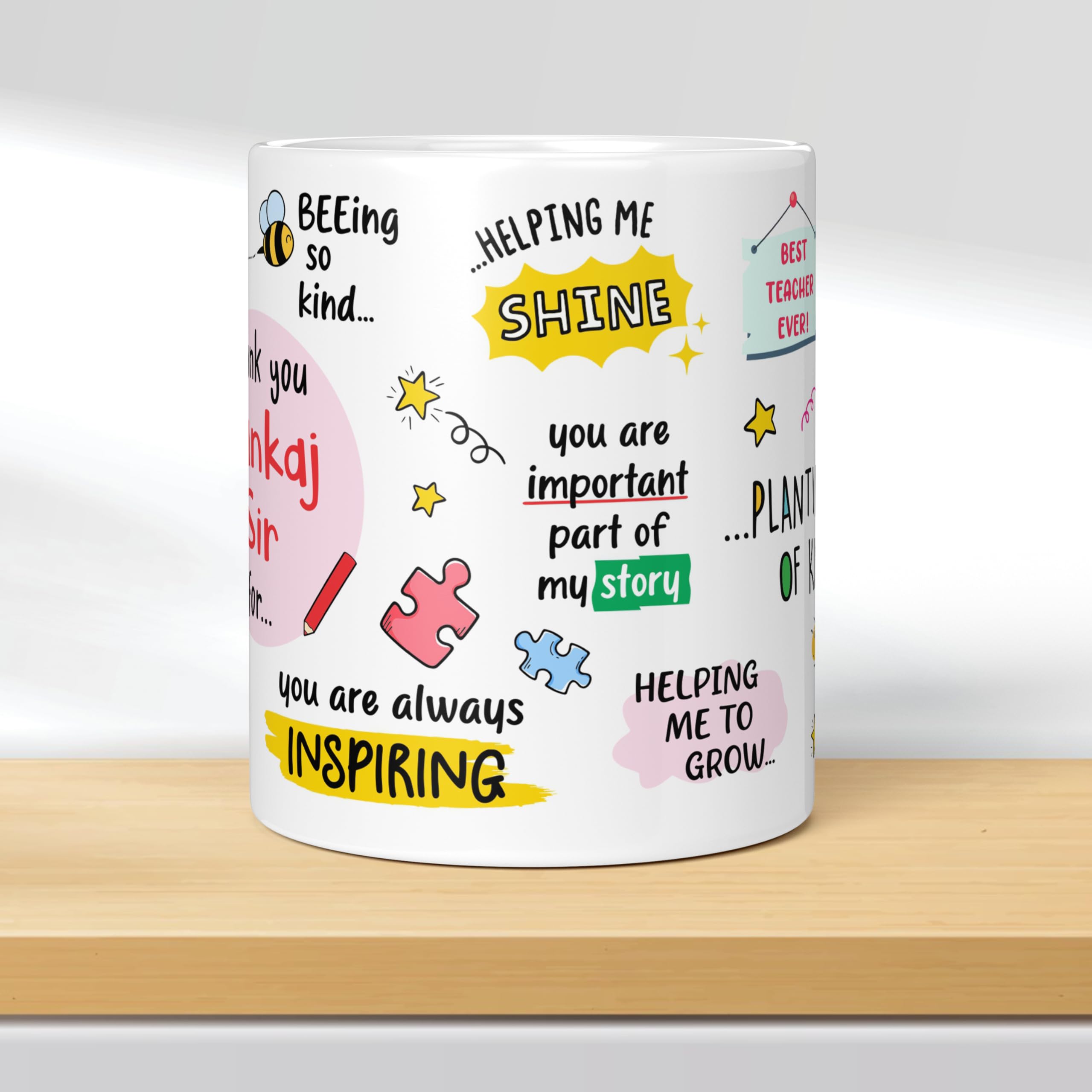 Personalized Teacher Name Mug - Best Thank You Gift for School Teachers, Students, Educators - 325ml Ceramic Coffee Cup #FPM716 - Perfect for Teacher Appreciation Week, End of Year Gifts & Retirement Presents