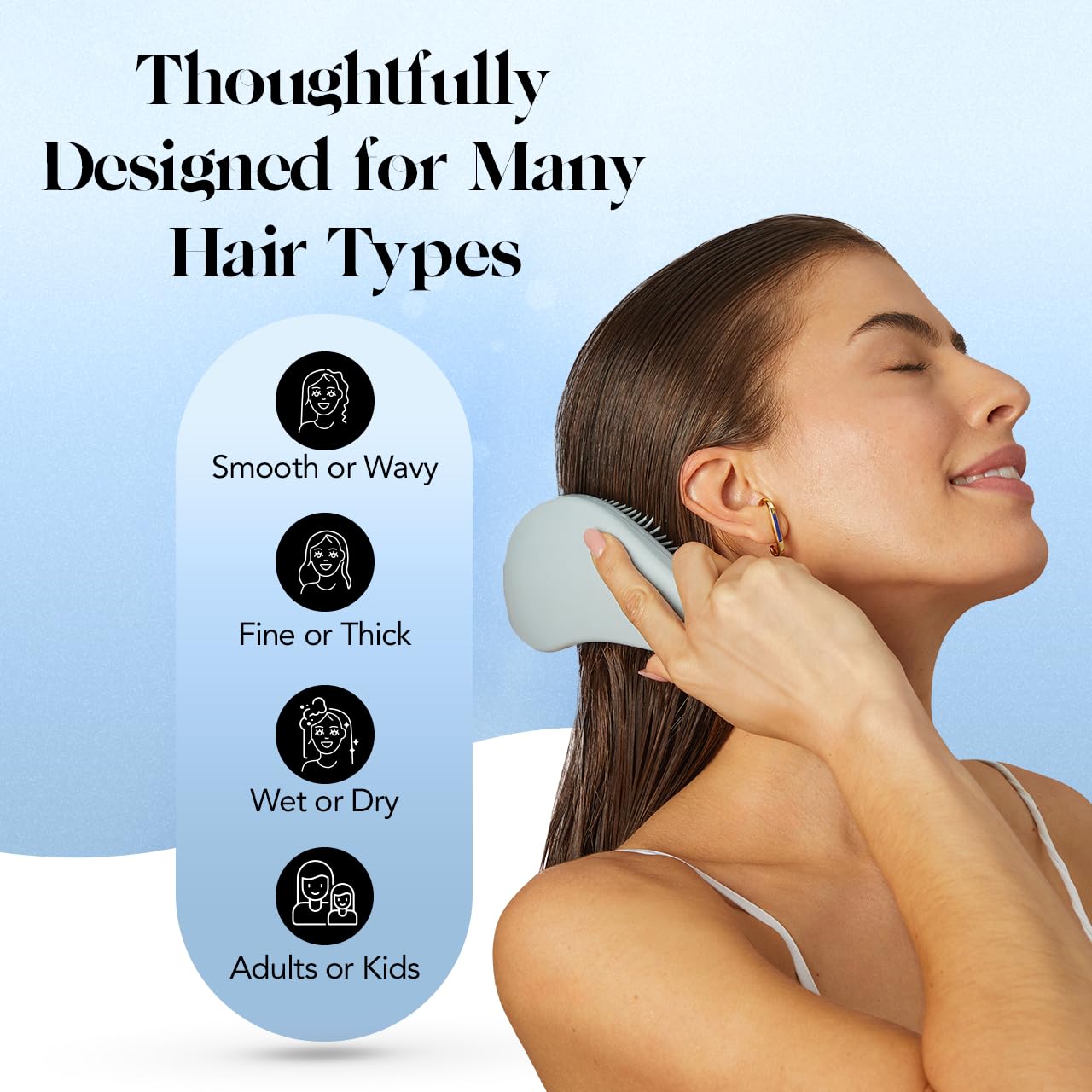 Kitsch Detangling Hair Brush for Curly & Straight Hair - Wet & Dry Use with Flexible Bristles - Hairbrush for Women, Men & Kids - Perfect for Shower, Travel & Daily Styling - Haze Blue