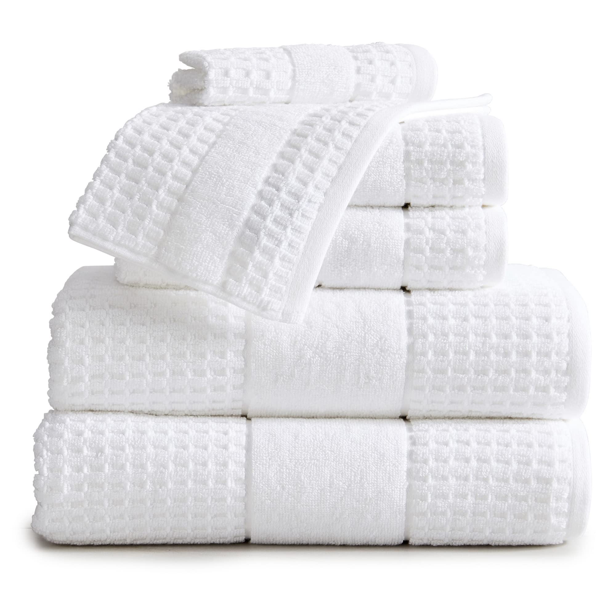 Luxury 100% Cotton Super Soft Bath Towel Set - Quick-Dry, Highly Absorbent Waffle Textured Towels (550 GSM) | 2 Bath Towels, 2 Hand Towels & 2 Washcloths | Harper Collection in White | Perfect for Spa, Bathroom & Hotel Use
