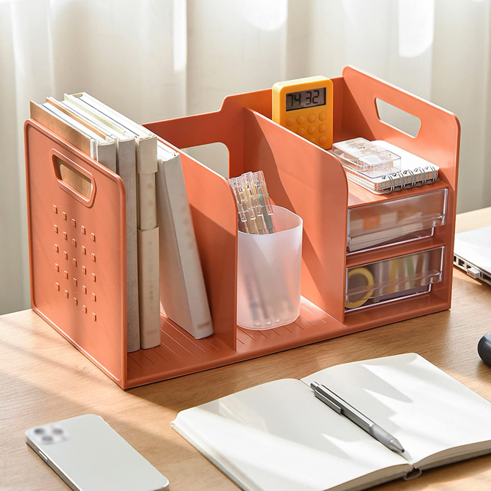Heavy Duty Bookends for Shelves - Multifunctional Desktop Storage Organizer with Drawer, Office & Home Bookshelf Bookend Set - 5 Stylish Colors (Perfect for Office Desks, Home Libraries & Study Rooms)