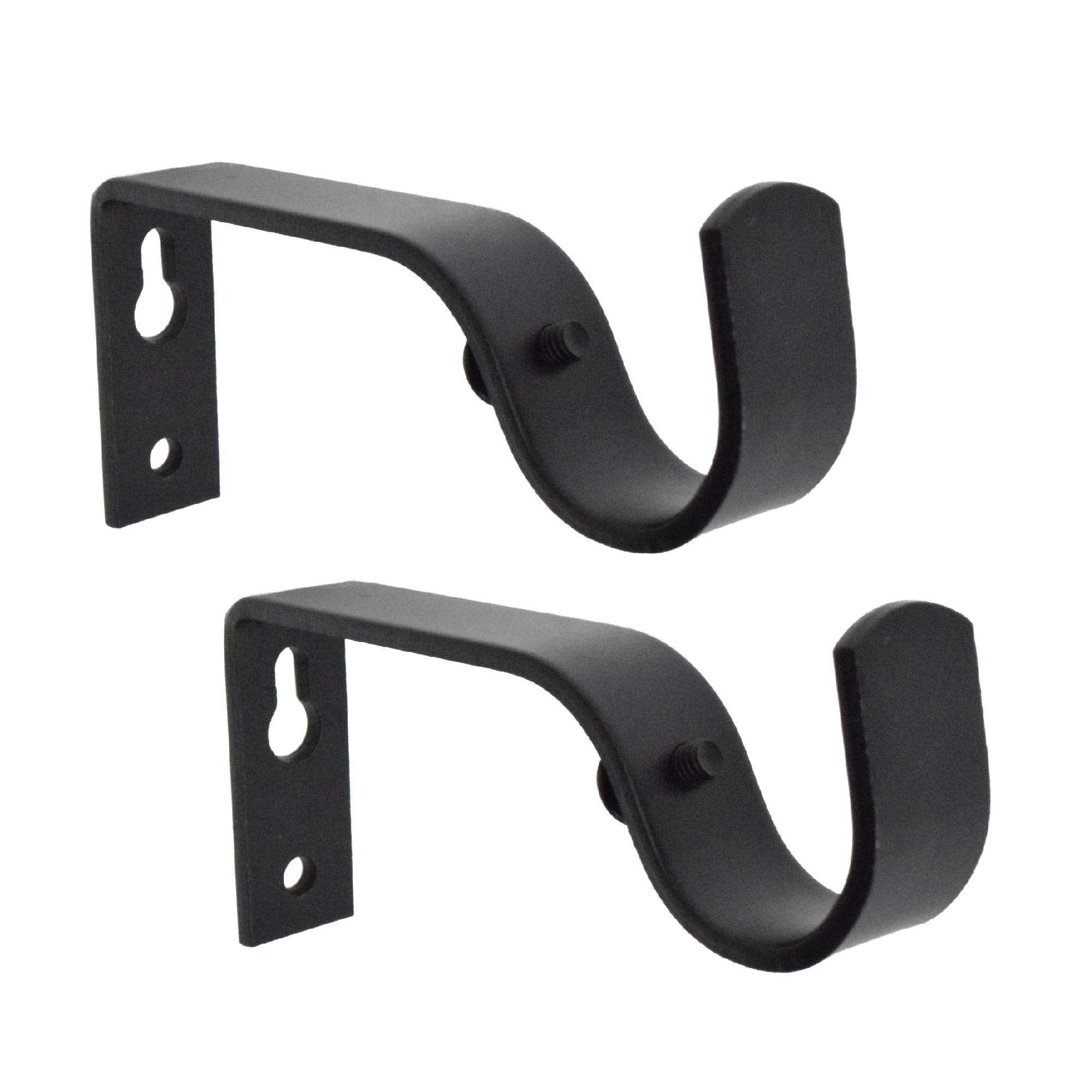 Premium Black Steel Curtain Rod Brackets - Heavy Duty Wall Mounted Set of 2 for Cafe Rods - Perfect for Living Room, Bedroom & Window Treatments