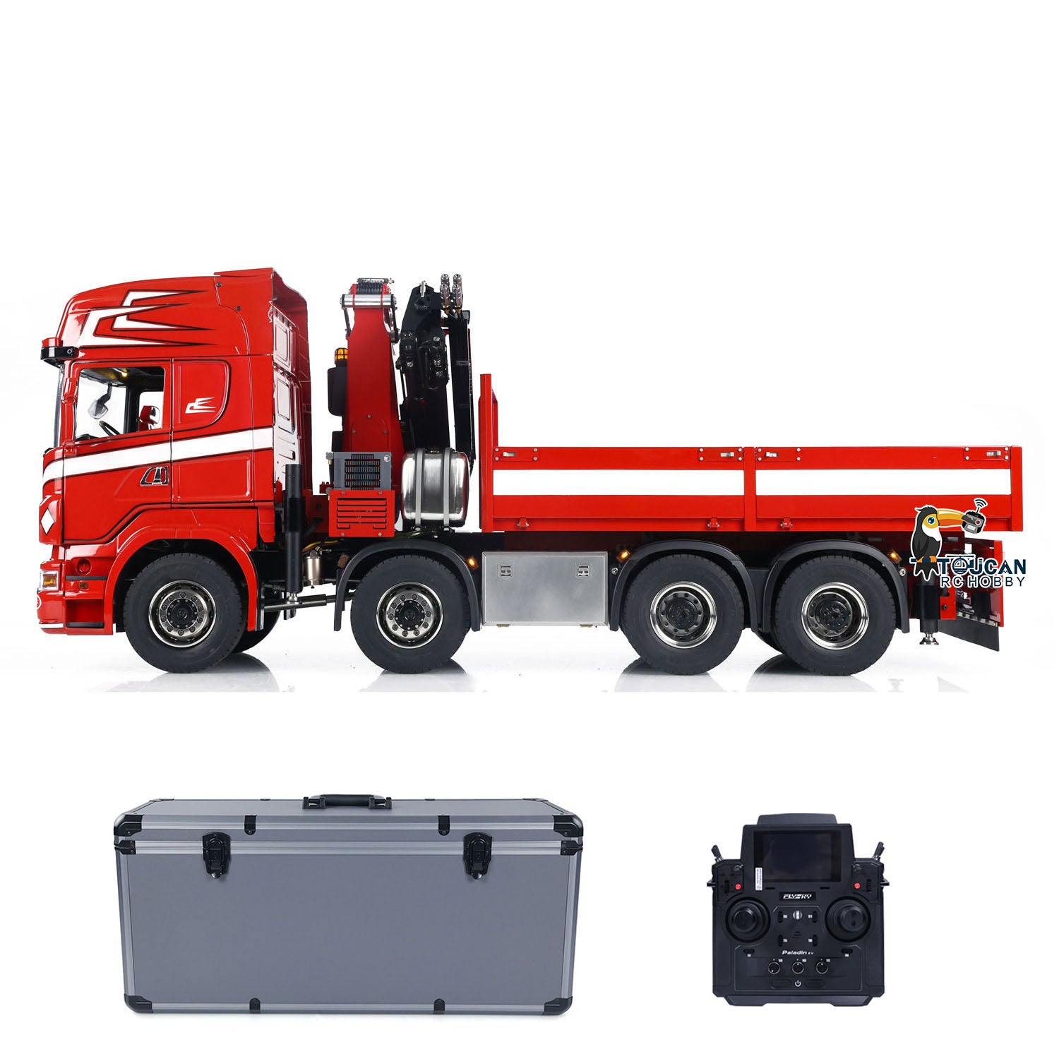 TOUCAN 1/14 Scale 8x8 Hydraulic RC Crane Tractor Truck - Electric Radio Controlled Construction Vehicle with Quick-Attach Bucket & 3-Speed Transmission - Perfect for Construction Site Play & RC Hobby Enthusiasts