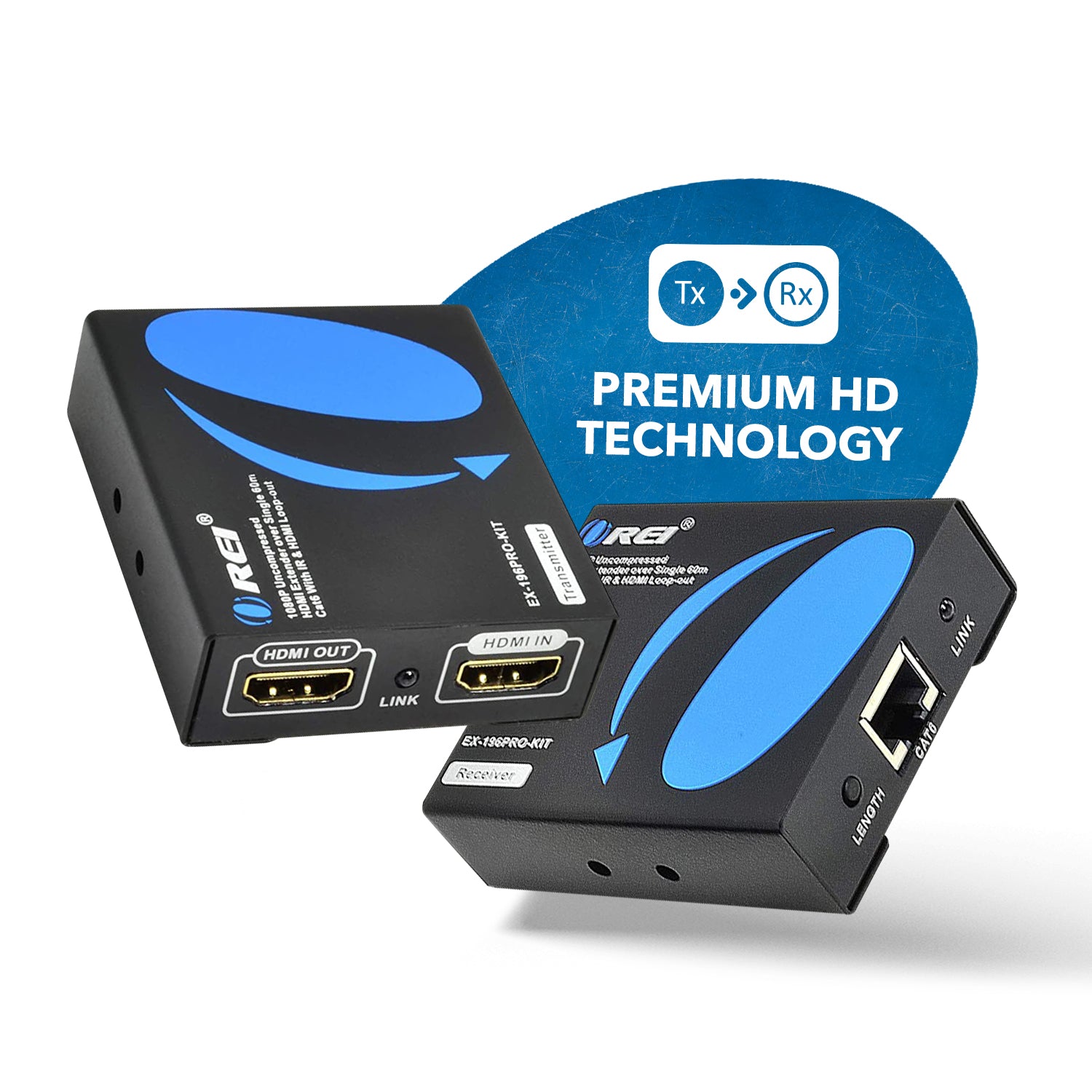 OREI EX 196PRO KIT HDMI Extender Over Single CAT6/CAT7 Cable - 1080p, 3D, HD Audio Support up to 196ft with IR - Perfect for Home Theater, Gaming & Conference Room Setup
