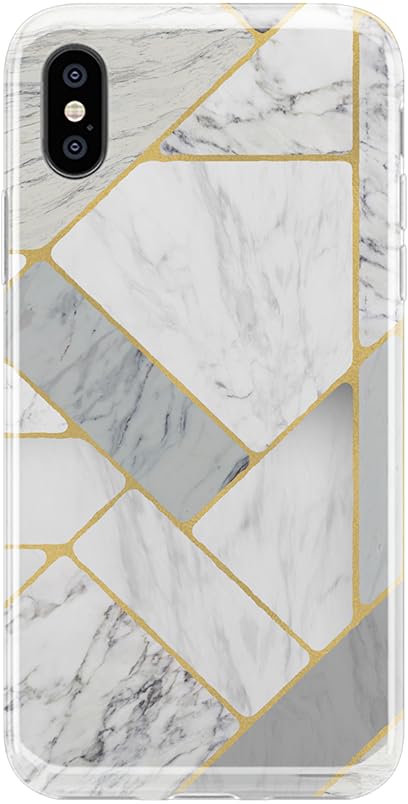 Casely iPhone X/XS Case - Geo White and Gold Marble Hard Shell Protective Phone Cover | Slim Fit, Shockproof Design for Everyday Use & Travel Protection