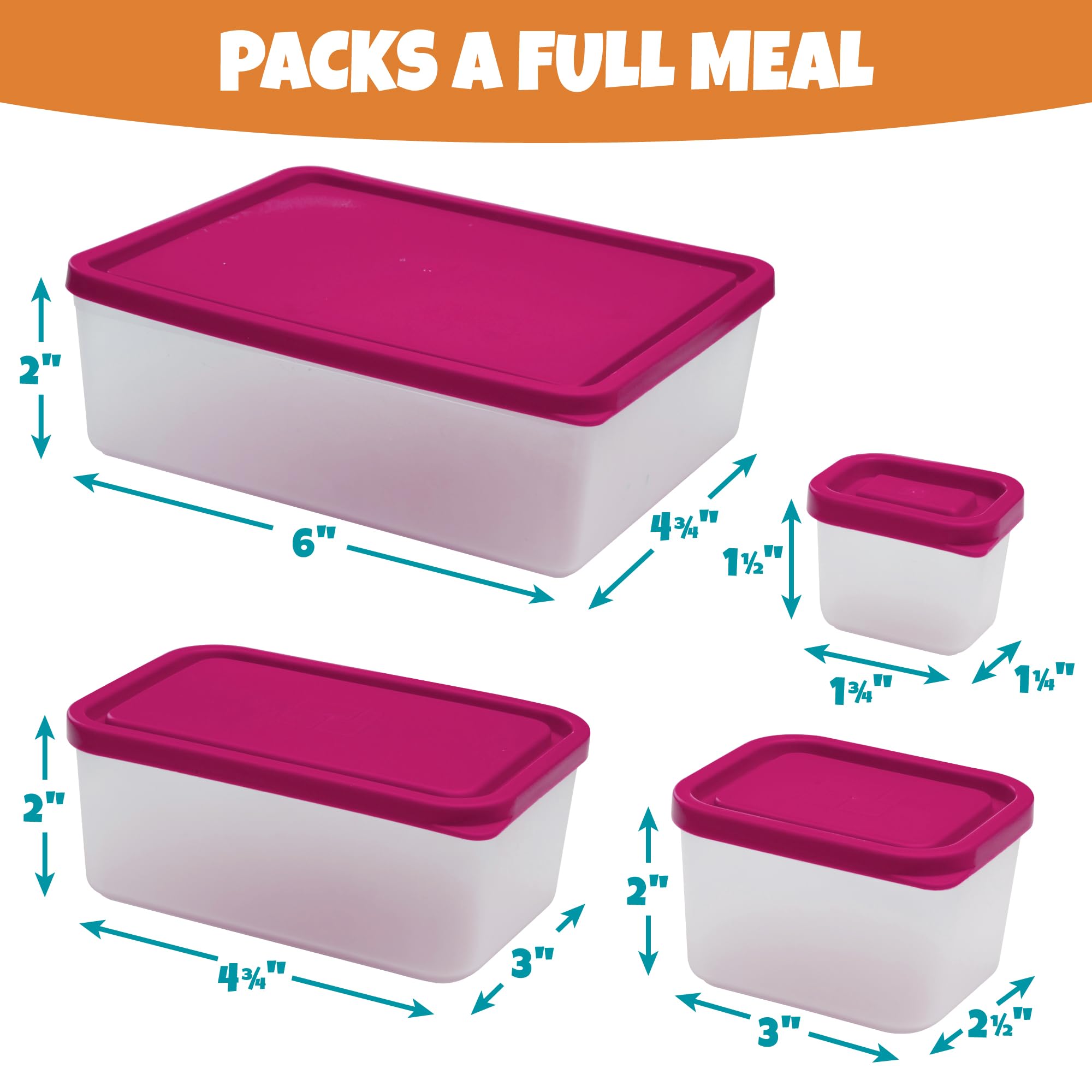 Bentology Raspberry Meal Prep Containers Set - 4 Pack Microwave Safe & Leak Proof Food Storage Containers for Lunch, Snacks, Leftovers | Perfect for Office, School, Picnics & Meal Prepping