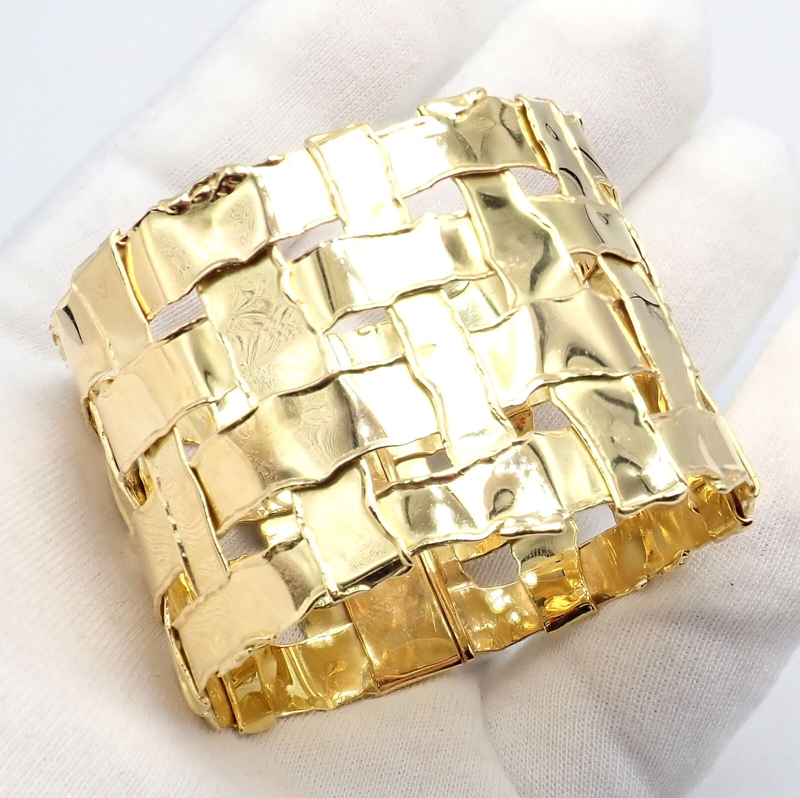Authentic Vintage Tiffany & Co 18k Yellow Gold Basket Weave Wide Bracelet - Luxury Jewelry Gift for Women, Perfect for Weddings, Anniversaries & Special Occasions