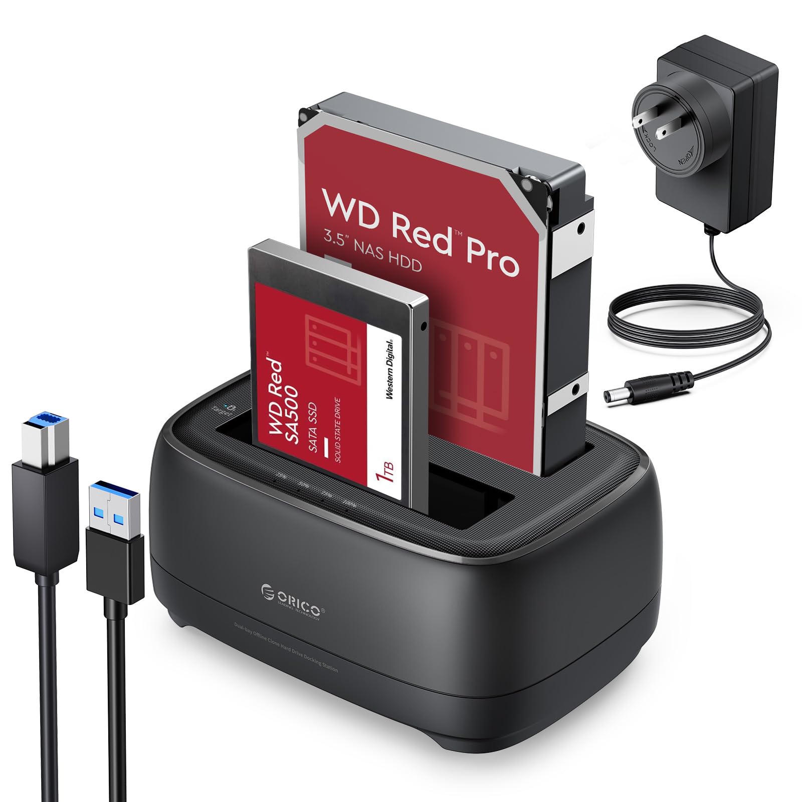 ORICO Dual Bay USB 3.0 Hard Drive Docking Station with Offline Clone Function - Supports 2.5