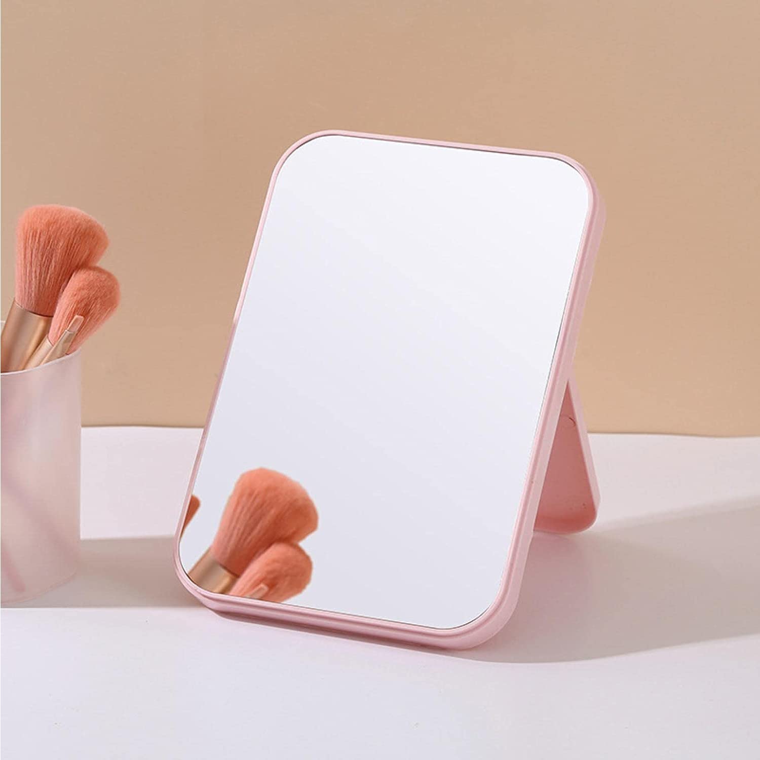Portable Folding Vanity Makeup Mirror with Stand - 90° Adjustable Rotation, Light Pink Travel & Shower Mirror for Makeup, Shaving & Grooming | Perfect for Home, Travel & Bathroom Use