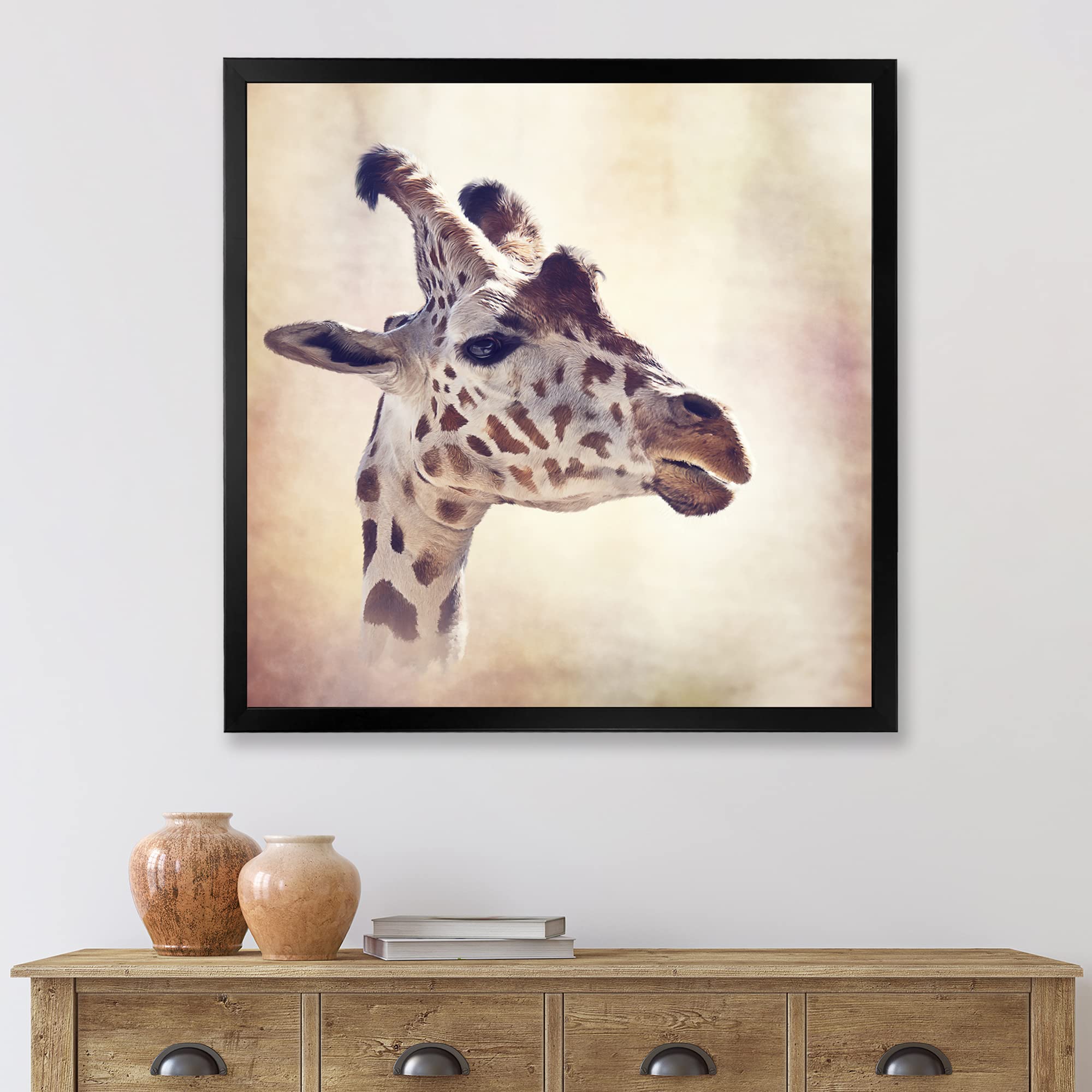 DesignQ Portrait of A Giraffe III - Farmhouse Framed Wall Art Decor for Living Room, Bedroom & Office - Wildlife Animal Painting for Home & Office Decoration