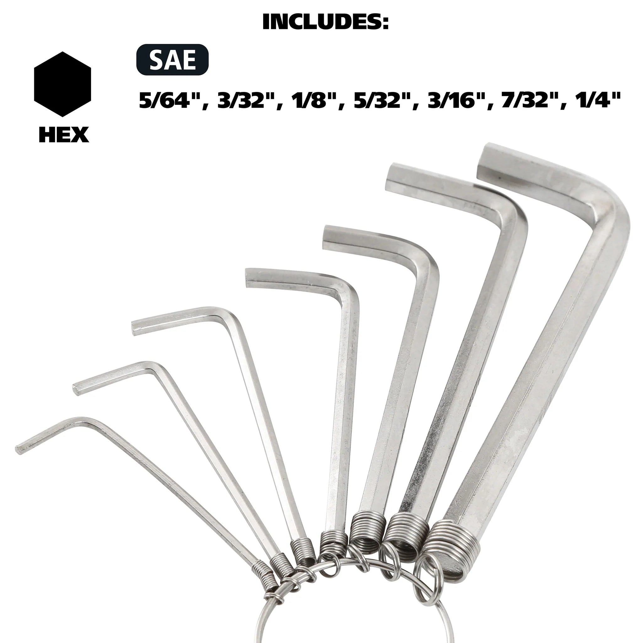 GreatNeck 7-Piece Hex Key Ring Set - SAE Sizes 5/64