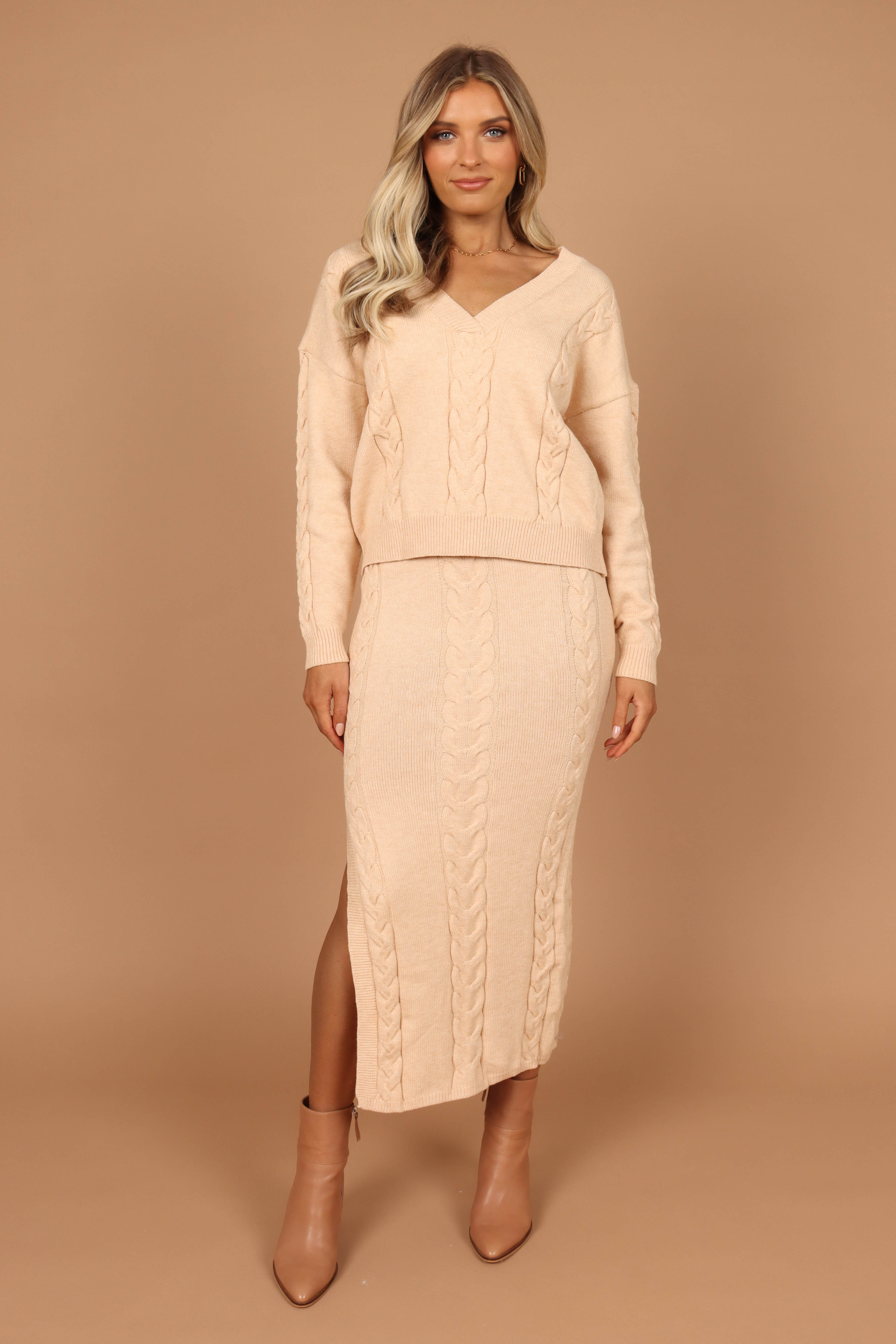 Cozy Aspen Cable Knit Sweater for Women - Soft Beige Marle Pullover | Winter Warm Casual Wear & Holiday Outfits