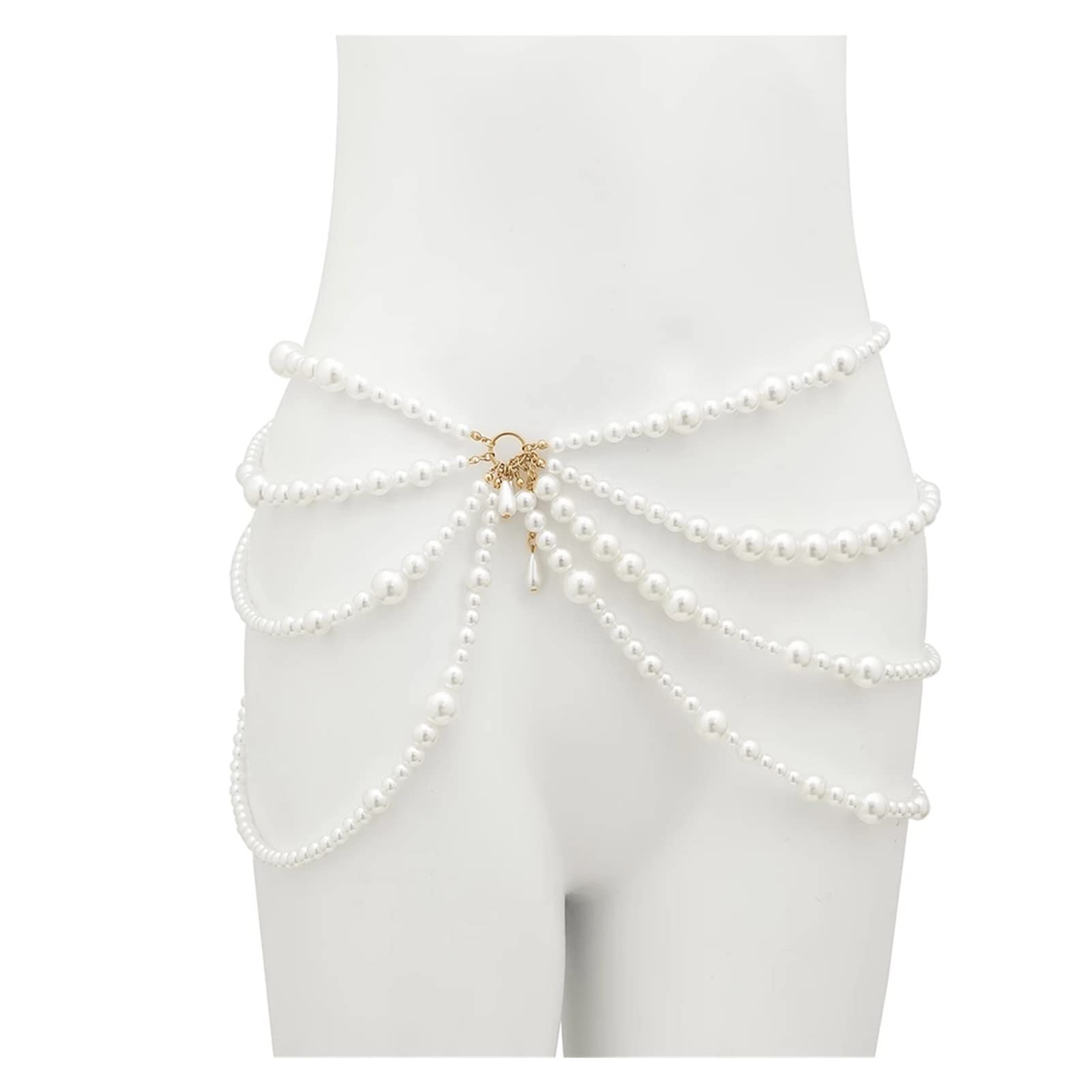 Trendy Multilayer Pearl Waist Chain Body Jewelry for Women - Elegant Belly Body Chain with Adjustable 75cm+25cm Length (Color A) - Perfect for Beach Parties, Music Festivals and Boho Fashion