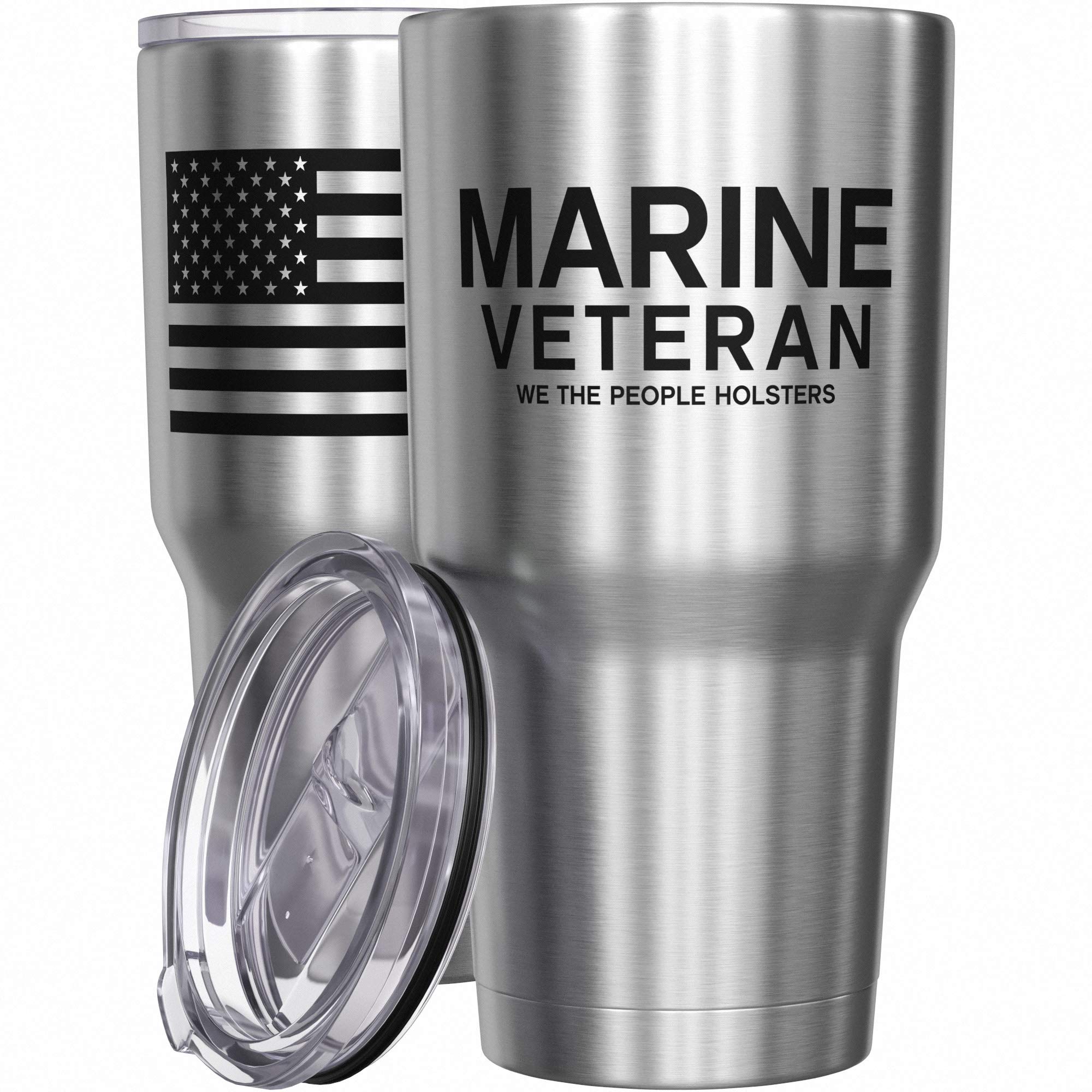 We The People Holsters - Marine Veteran Insulated Coffee Travel Mug 30oz - Double Wall Vacuum American Flag Tumbler - Perfect for Veterans Day Gifts, Office, Camping & Travel - BPA Free Stainless Steel