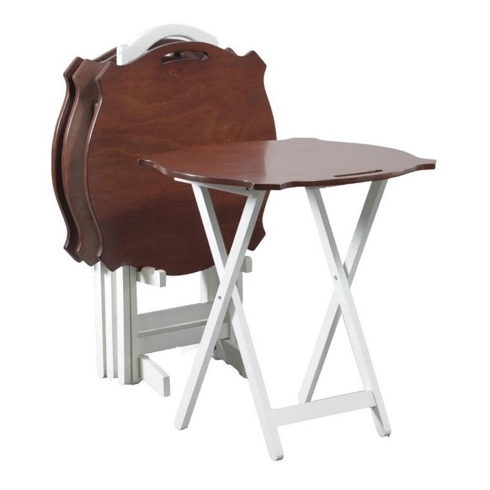 BOWERY HILL White Folding Tray Table - Portable Side Table for Bedroom, Living Room & Outdoor Use