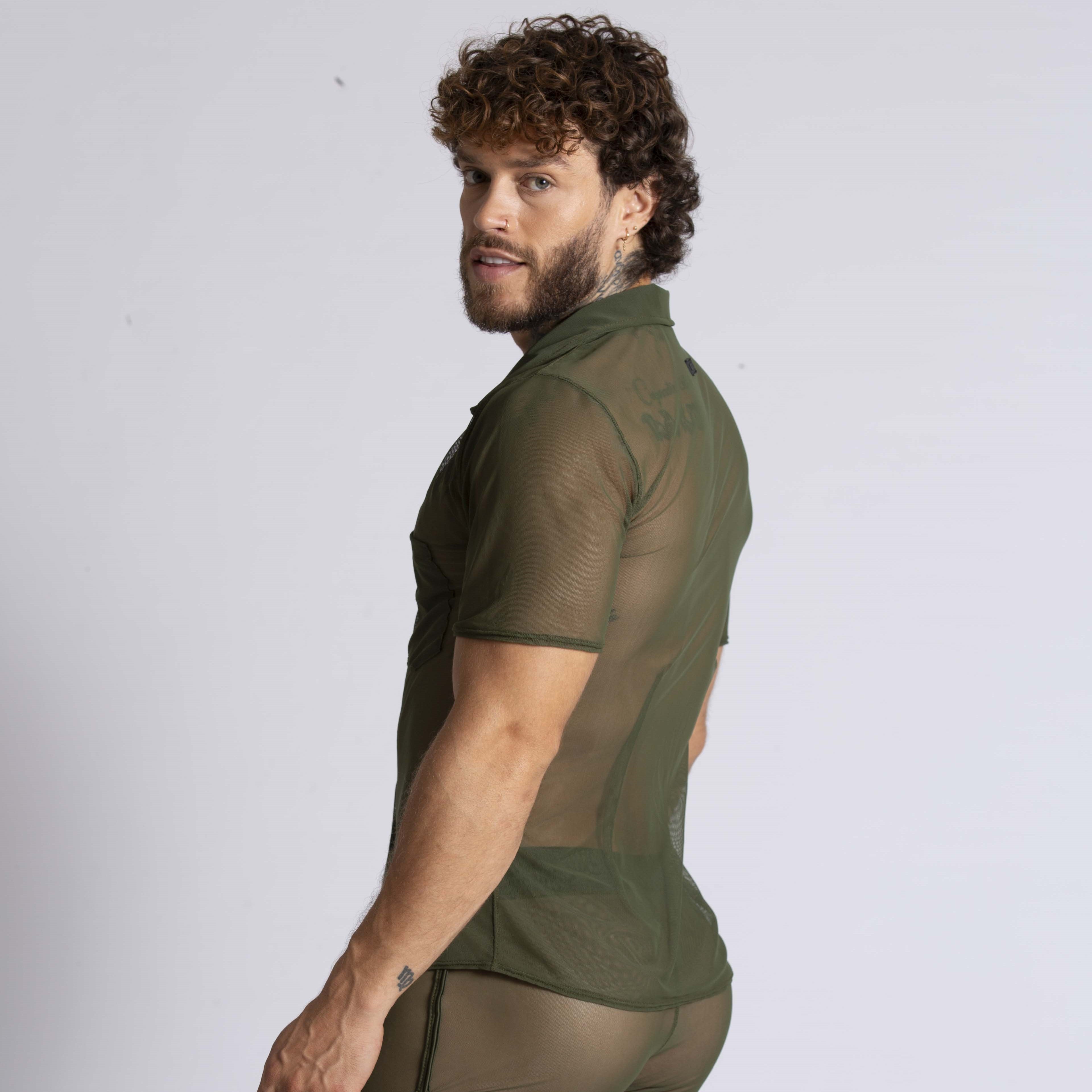 Gigo Bahia Men's Short Sleeve Mesh Shirt - Breathable Green Athletic Top for Running, Gym & Outdoor Activities