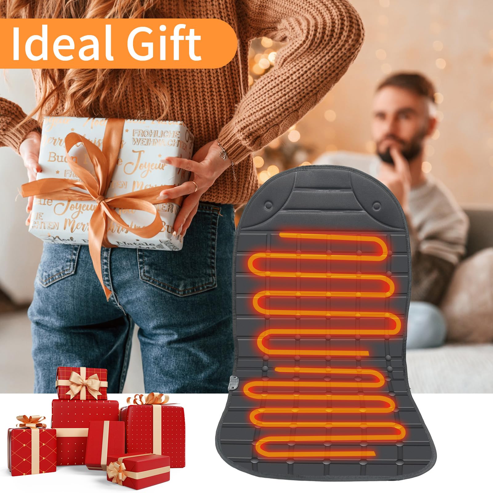 Premium Adjustable Winter Seat Covers with Buckle - 2-Pack Black Car Seat Cushions for Back & Seat Support - Perfect for Cold Weather Commuting & Long Road Trips