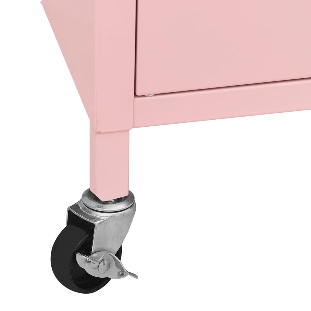 Pink Steel Storage Cabinet with Double Doors & Wheels - 23.6