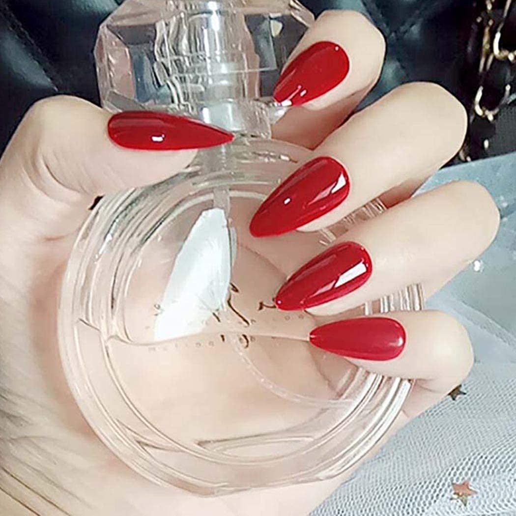 Mosako Stiletto Press-On Nails - Medium Length Glossy Red Fake Nails, 24Pcs Full Cover Stick-On Nail Tips for Women & Girls | Perfect for Parties, Weddings & Special Occasions