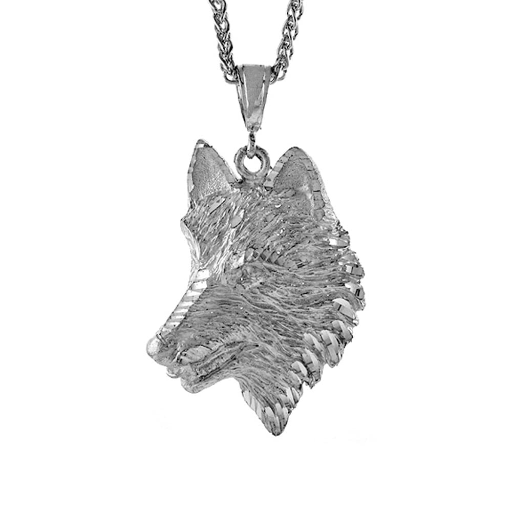 3 Sizes Men's Sterling Silver Wolf Head Pendant with Diamond Cut Finish - Perfect for Gifts, Necklace Jewelry & Everyday Wear