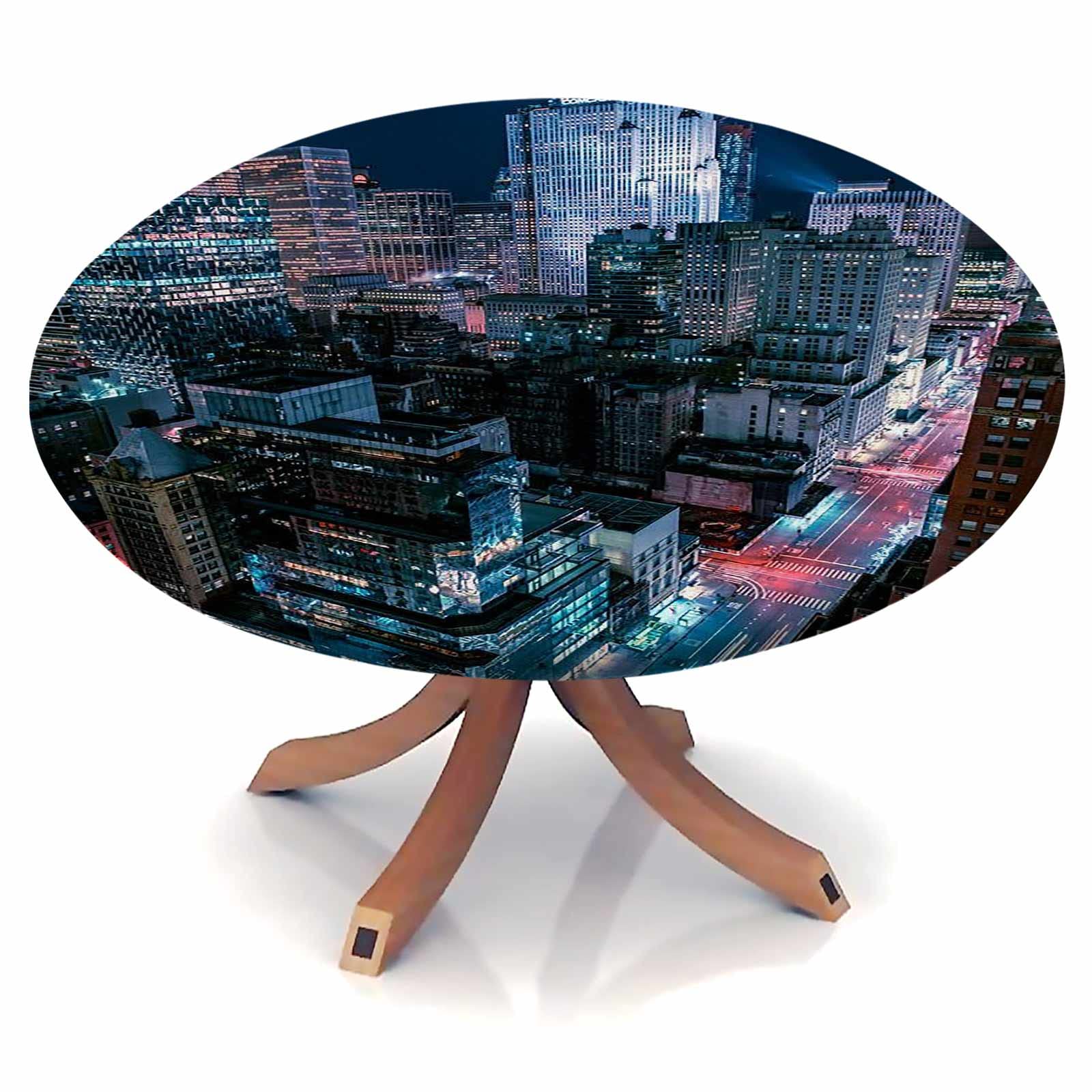 Stain & Water Resistant 60 Inch Round Tablecloth - Fitted Fabric Table Cover for 48