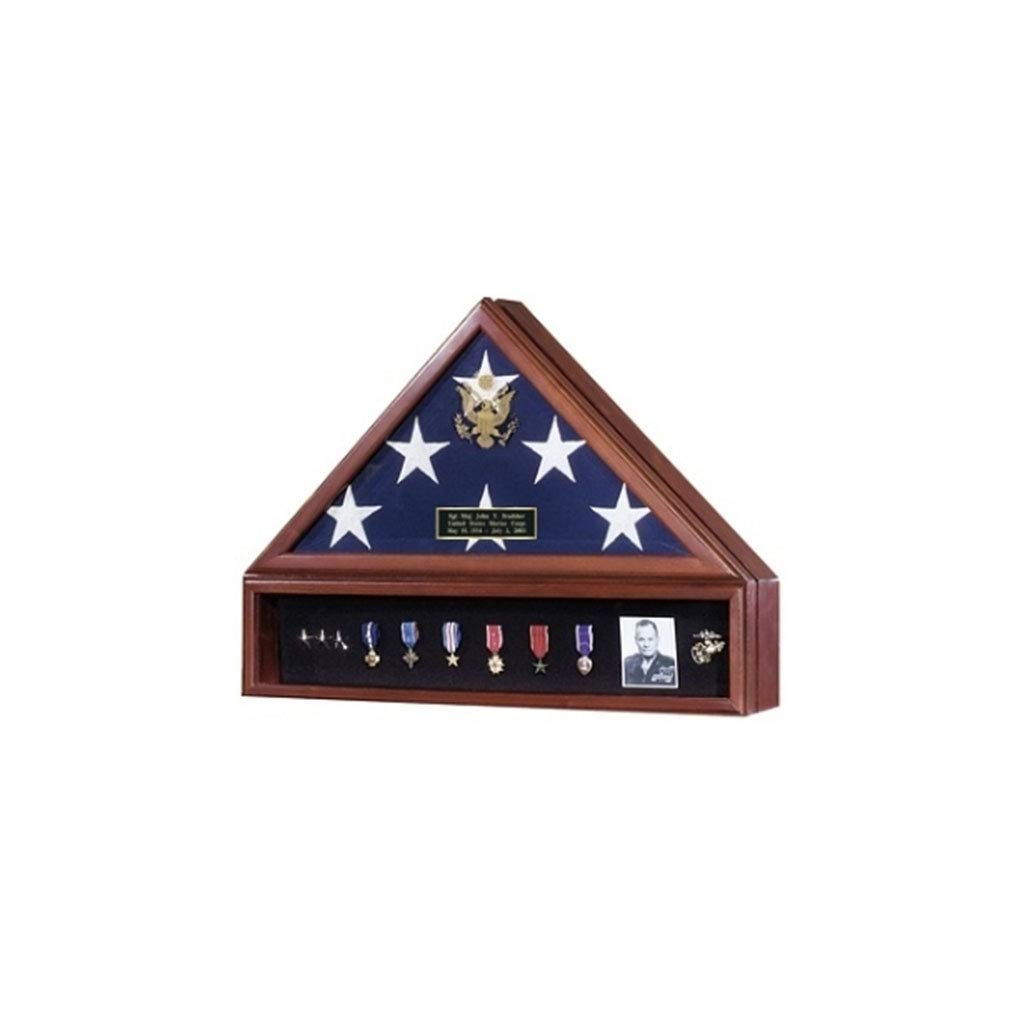 Premium Walnut Presidential Flag Case & Medal Display Case - Elegant Wooden Shadow Box for Military, Police, and Patriotic Home Decor