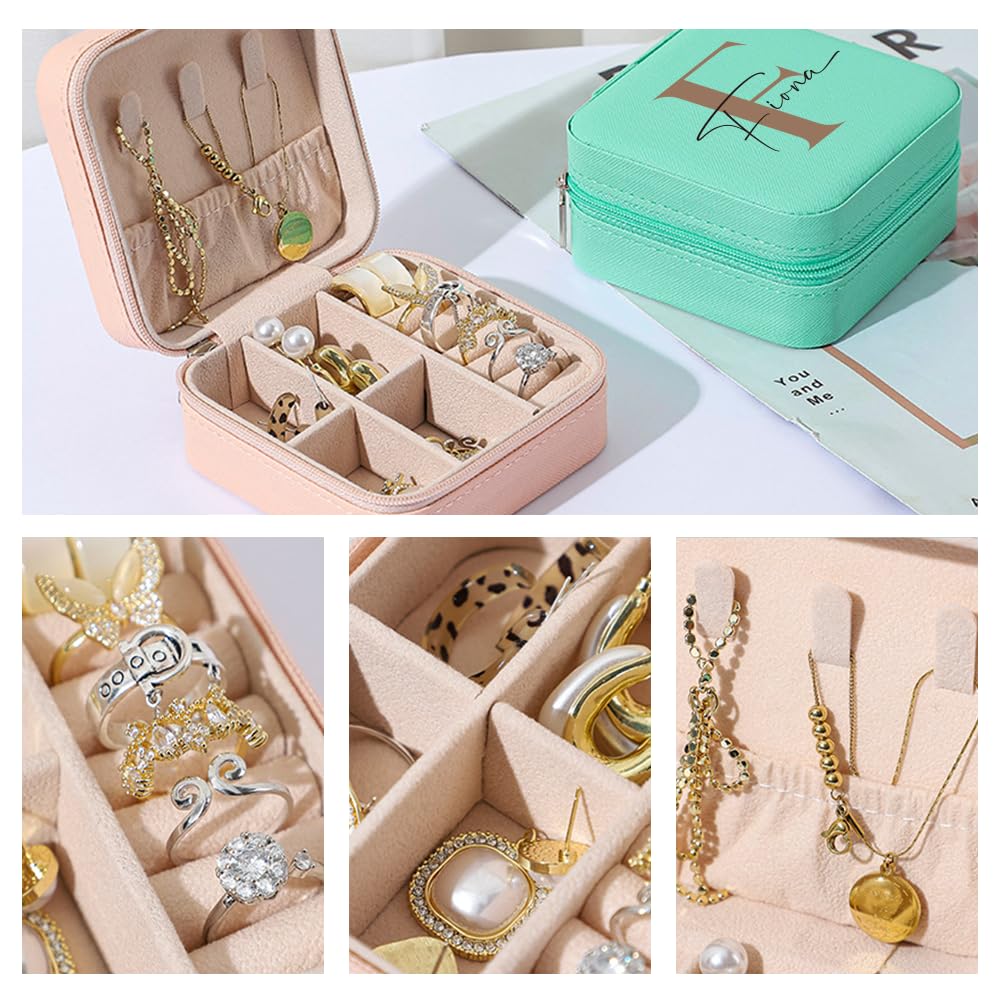 Personalized Initial & Name Jewelry Box - Custom Engraved Travel Case Organizer for Women | Bridesmaid Gifts, Birthday Presents | Perfect for Travel, Wedding Accessories & Jewelry Storage (Design 05)