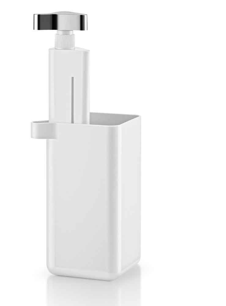 Eva Solo Soap 'N Tidy - White Ceramic Soap Dispenser with Wooden Lid | Modern Bathroom Organizer for Kitchen, Bath, or Guest Room Decor