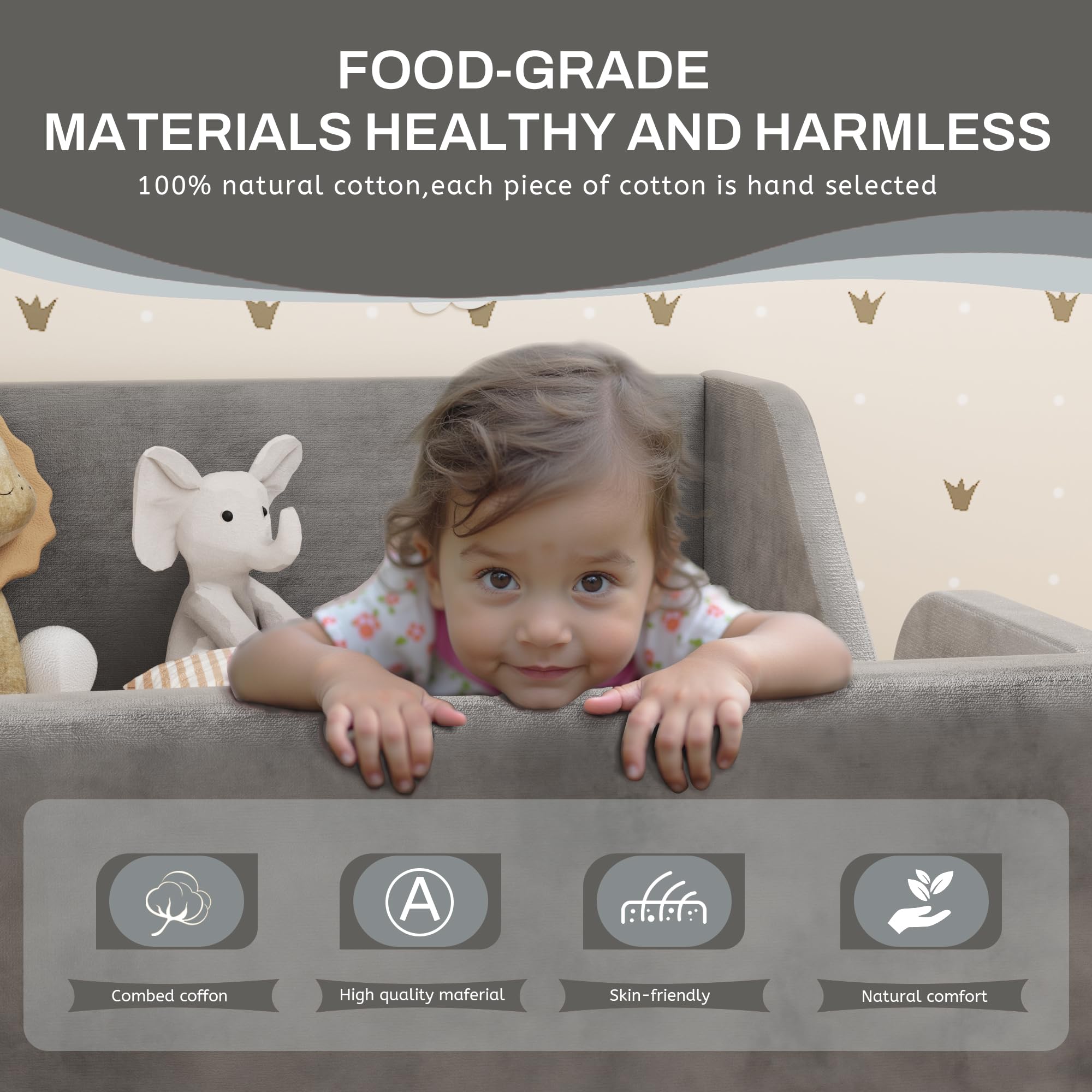 **Safe & Sturdy Toddler Floor Bed with Guard Rails for Kids 2-6 Years | Standard Crib Mattress Compatible | Certified Fabric Toddler Bed (Big Gray) – Perfect for Montessori Bedrooms & Child Safety**