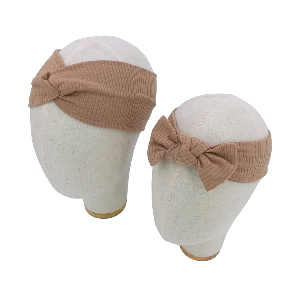 Mommy and Me Headband Set - Matching Turban Headbands for Women & Toddler Girls - Soft Scrunchies Hair Bows in Mauve & Latte - Perfect for Family Photos, Baby Showers & Mother-Daughter Outfits