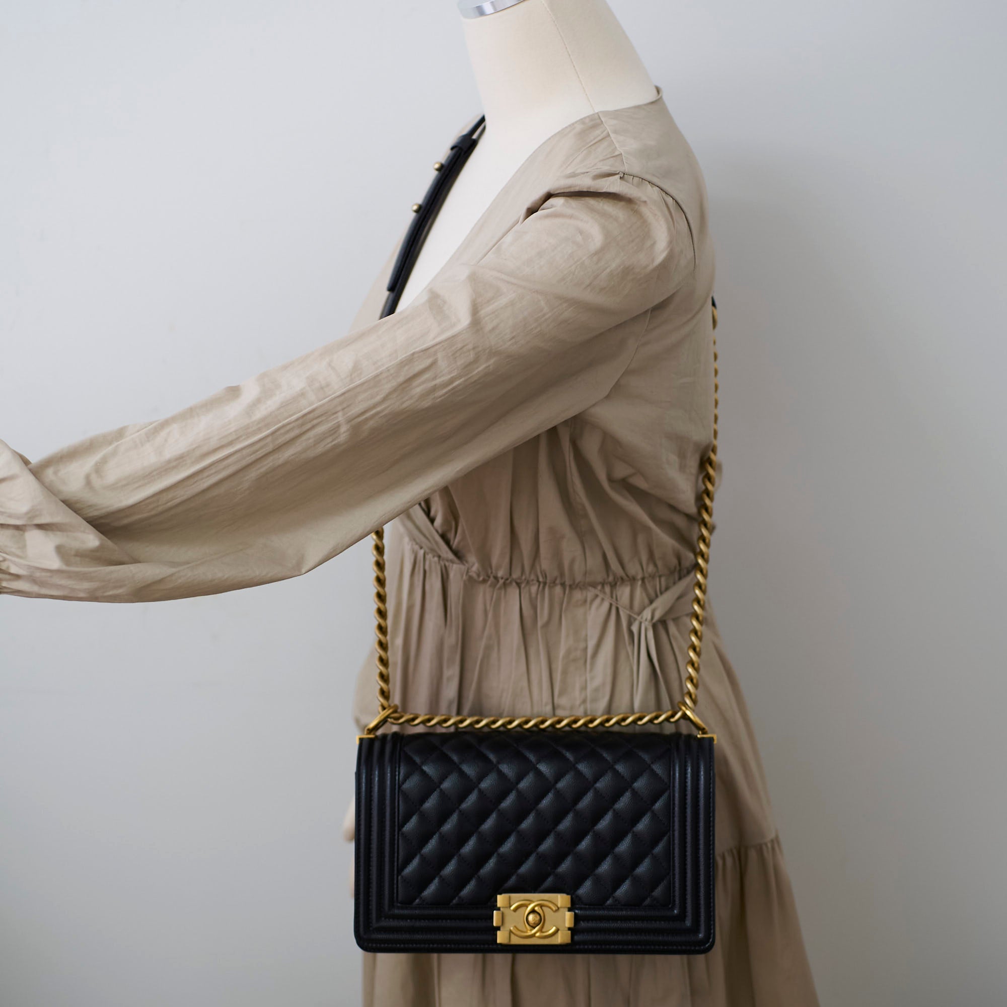Chanel Caviar Leather Old Medium Boy Bag Black - 30 Series - Luxury Handbag for Women, Perfect for Evening Events & Special Occasions