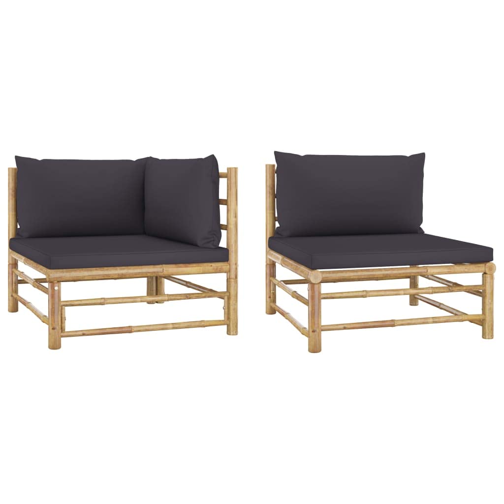 vidaXL 2-Piece Patio Lounge Set with Dark Gray Cushions - Outdoor Garden Furniture for Balcony, Backyard & Terrace - Bamboo Sofa Seating for Relaxing in Your Outdoor Living Space