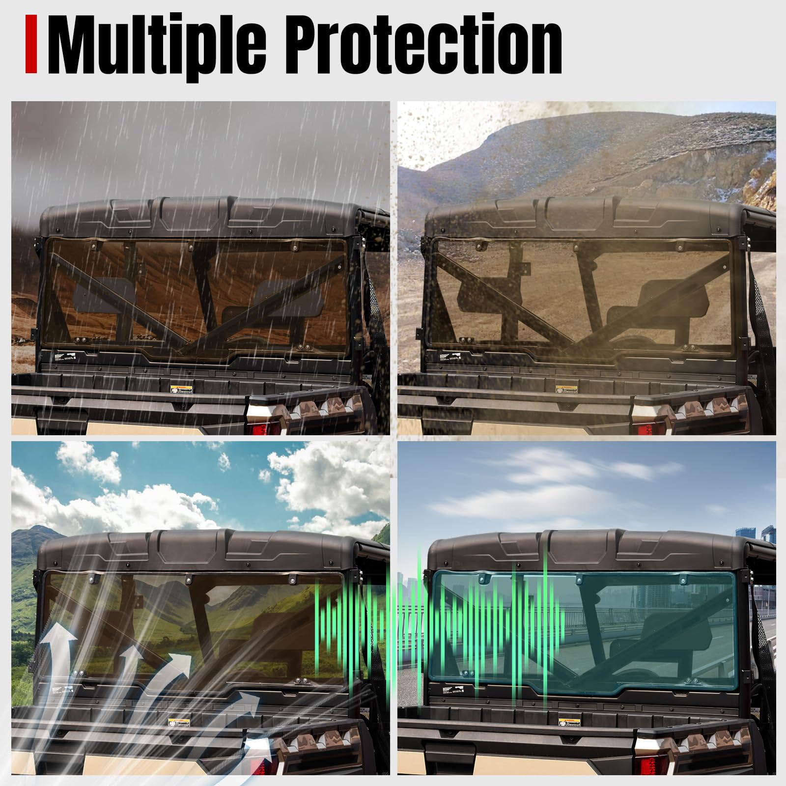 Tinted Rear Window for 2017-2025 Polaris Ranger XP 1000 & Crew | UTV PRO Dark Back Windshield Accessories | Perfect for Off-Roading, Hunting & Farm Work