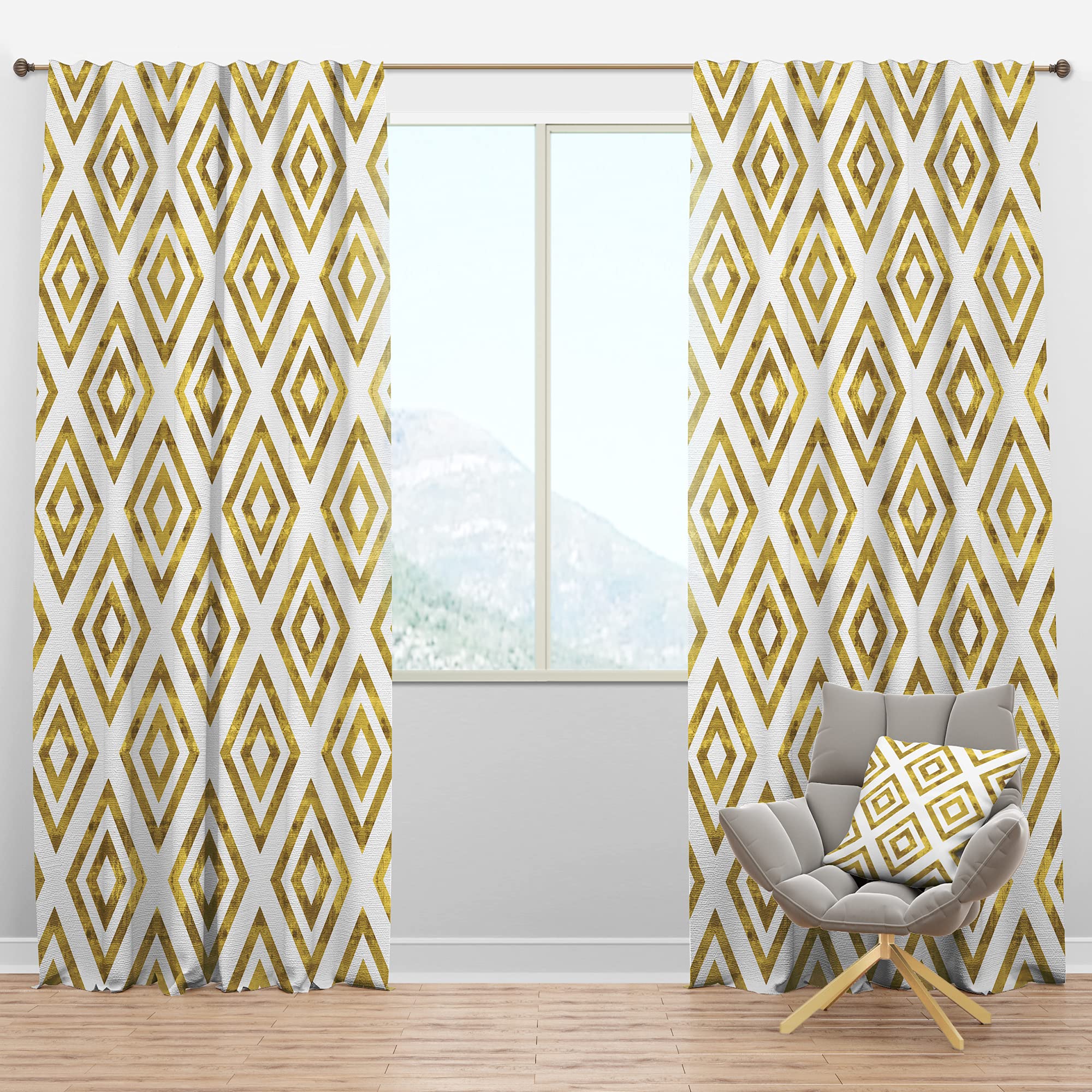 DesignQ Blackout Curtains - White & Gold Pattern Thermal Insulated Window Drapes for Bedroom & Living Room - Single Panel 52x84 Inches - Energy Saving, Noise Reduction & Light Blocking for Better Sleep