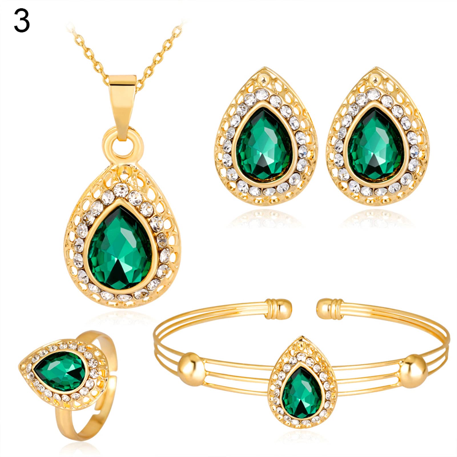 Elegant Retro Water Drop Gold Plated Jewelry Set for Women - Necklace, Bracelet, Earrings & Ring - Perfect Gift for Her | Birthday, Anniversary, Valentine's Day & Special Occasions