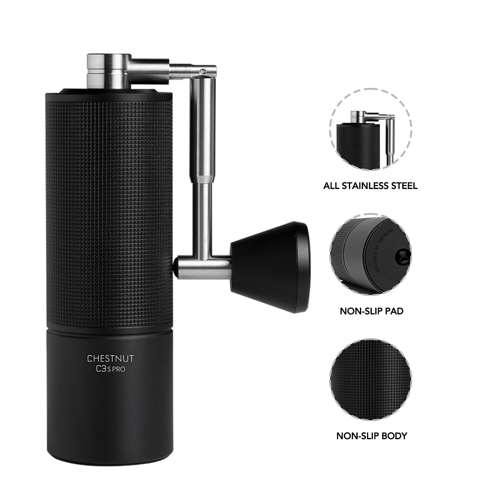 TIMEMORE C3S PRO Manual Coffee Grinder - 20g Capacity, Adjustable Burr Setting, Double Bearing System - Portable for Travel, Camping & Home Use - Perfect for Espresso, French Press & Pour Over Brewing - Black Chestnut Design