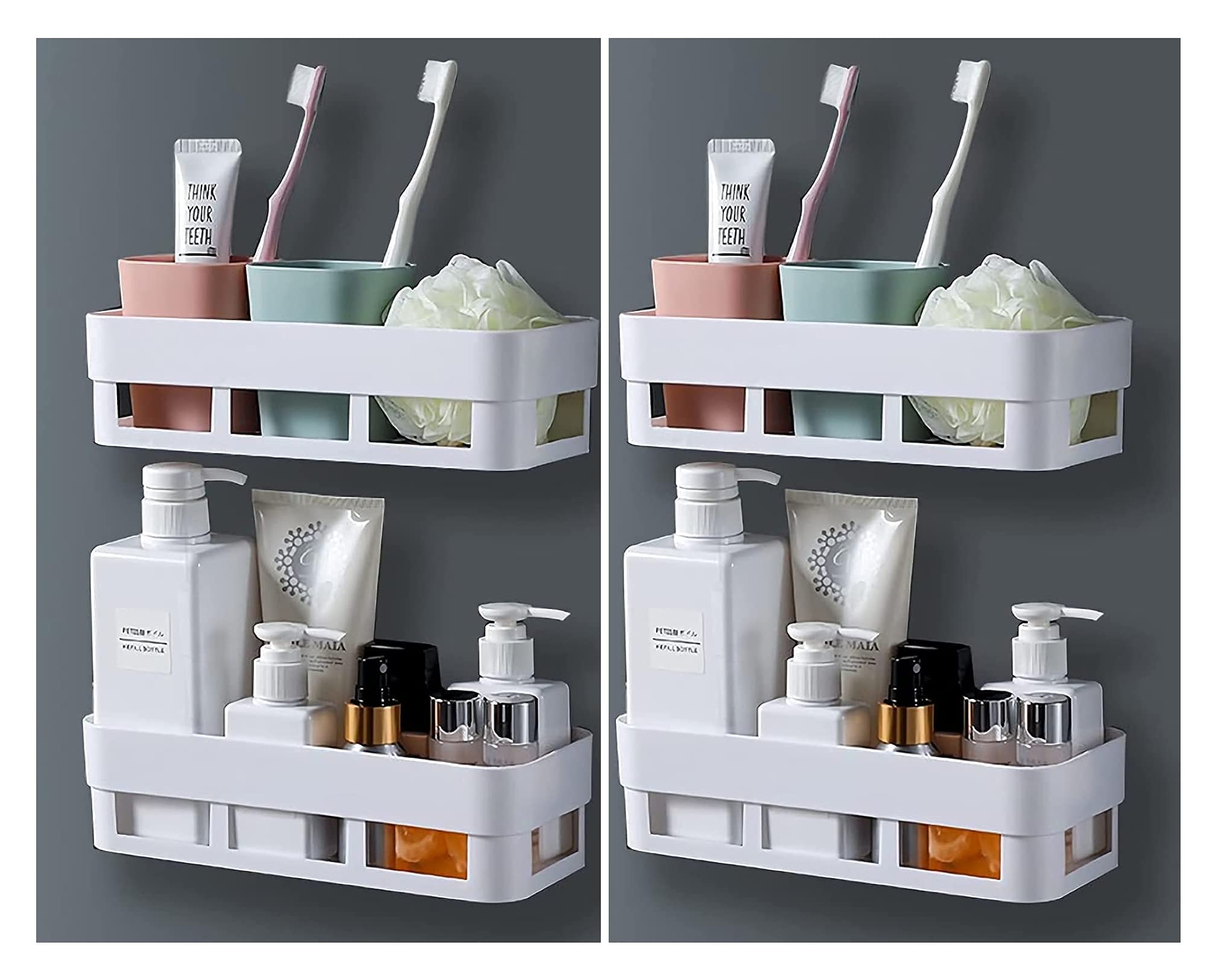 MorivaHomes Acrylic Wall Mount Shelf - 4 Pack Bathroom Organizer for Shower, Kitchen & Home - No Drill Adhesive Sticker Mounting - Perfect for Storing Toiletries, Cosmetics & Kitchen Essentials