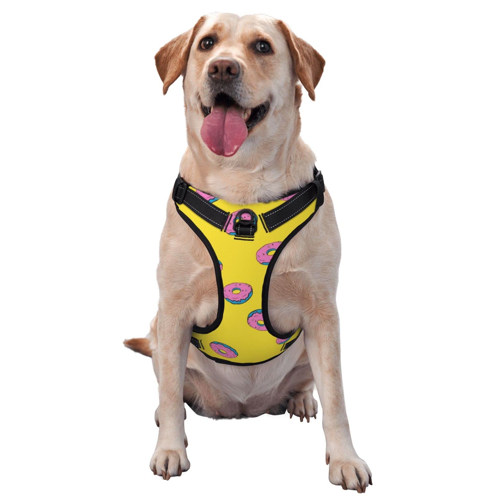 Breathable No-Pull Dog Harness with Leash - Soft Padded Escape-Proof Vest for Training & Outdoor Walking - Cartoon Donut Yellow Fashion Pet Accessory (Ideal for Park Adventures, Daily Walks & Puppy Training)