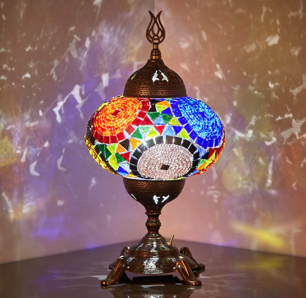 DEMMEX 15-Color Battery Operated Mosaic Table Lamp - Moroccan Handmade LED Night Light for Bedroom, Living Room & Office - Cordless Mood Lighting with Built-in Bulb - Perfect for Home Decor, Gift & Relaxation