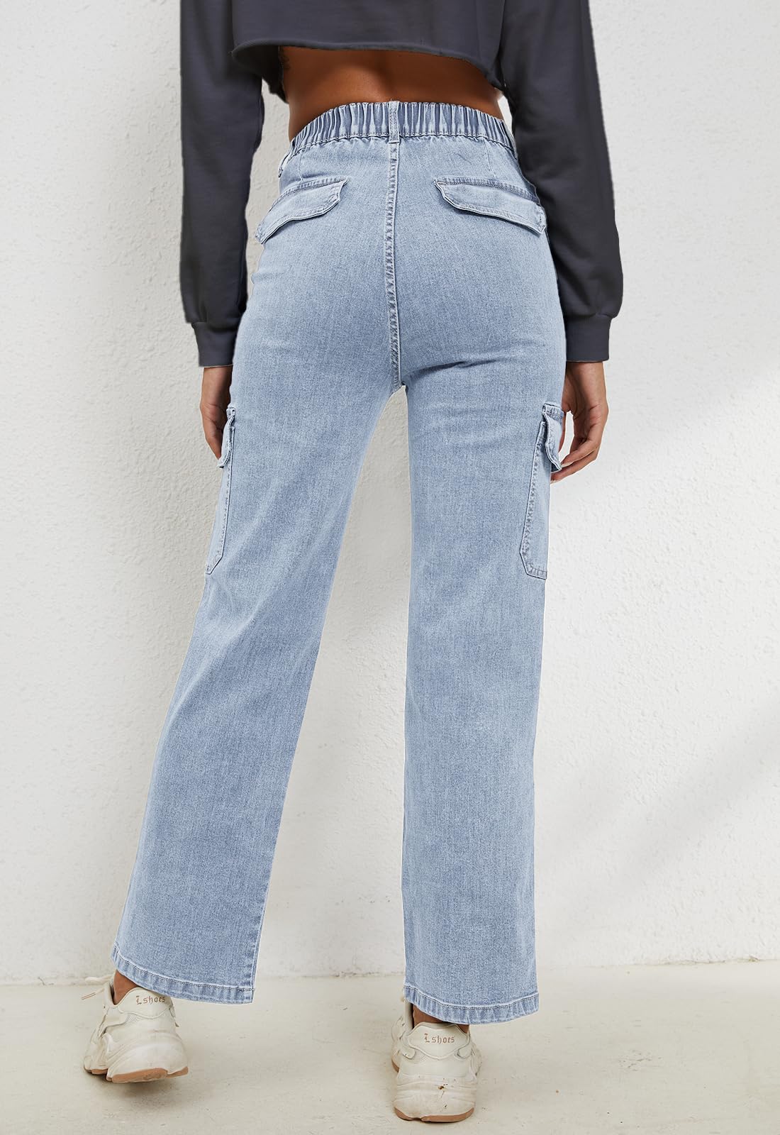 **Women's High Waisted Cargo Jeans - Stretchy Wide Leg Denim Pants for Casual & Streetwear | Trendy Fashion for Everyday Wear, Work & Outings**