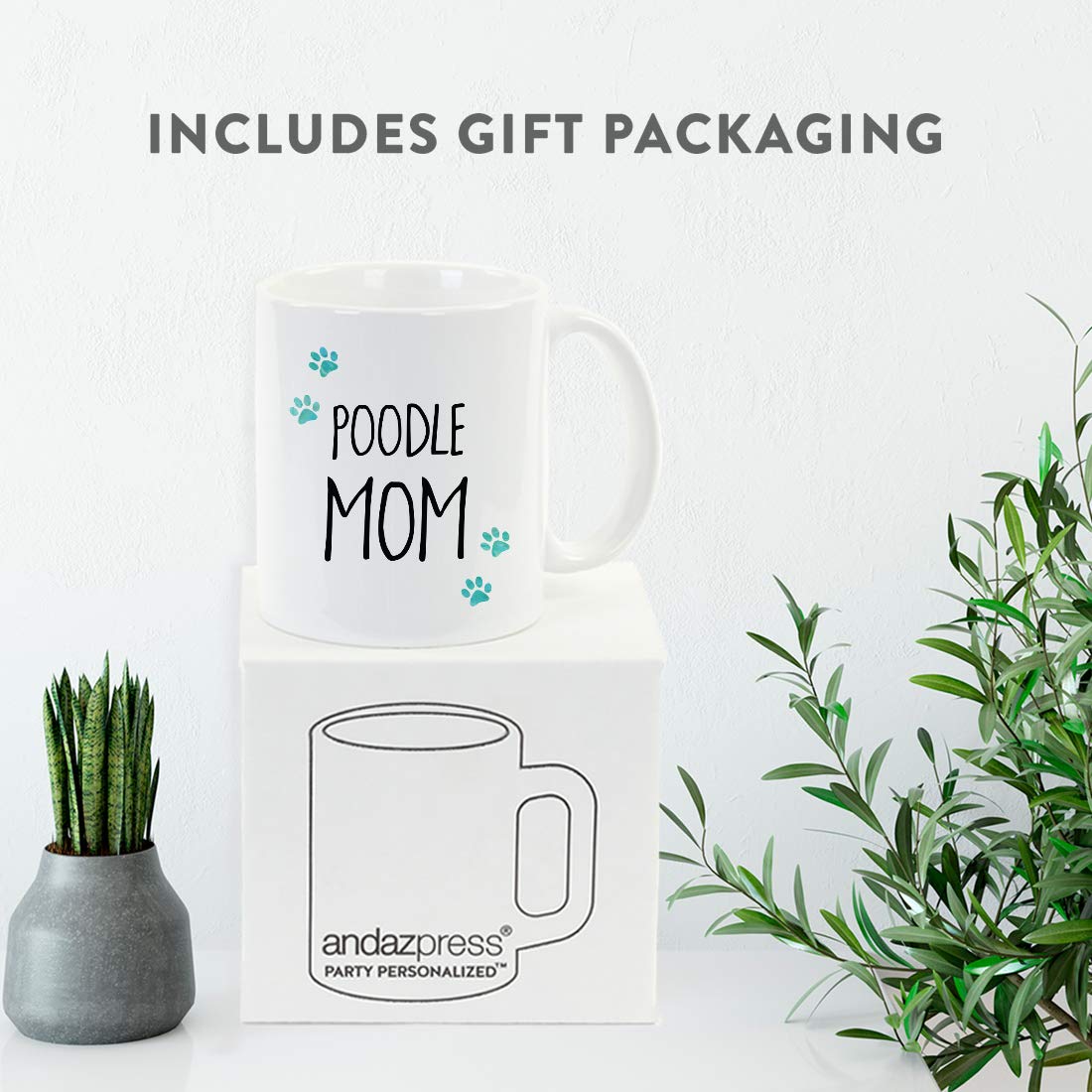Funny Dog Mom Coffee Mug - 11oz Ceramic Cup with Poodle & Pawprint Design, Great Gift for Dog Lovers (Christmas, Birthday) - Includes Gift Box | Perfect for Coffee, Tea, Hot Chocolate at Home or Office