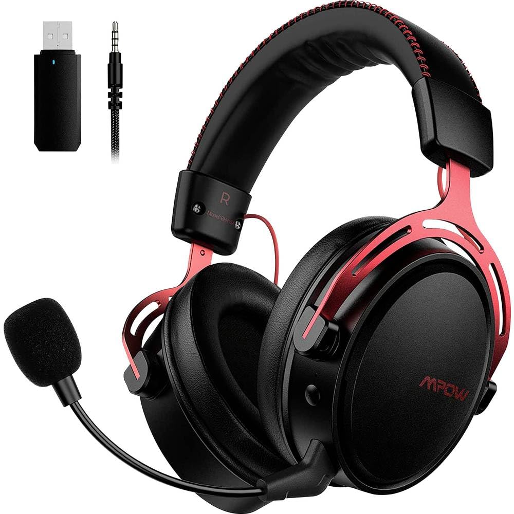 MiPow Gaming Over Ear Headset with Noise-Canceling Microphone, Wired Stereo Headphones in Black/Red - Perfect for PC, PS4, Xbox Gaming & Online Meetings