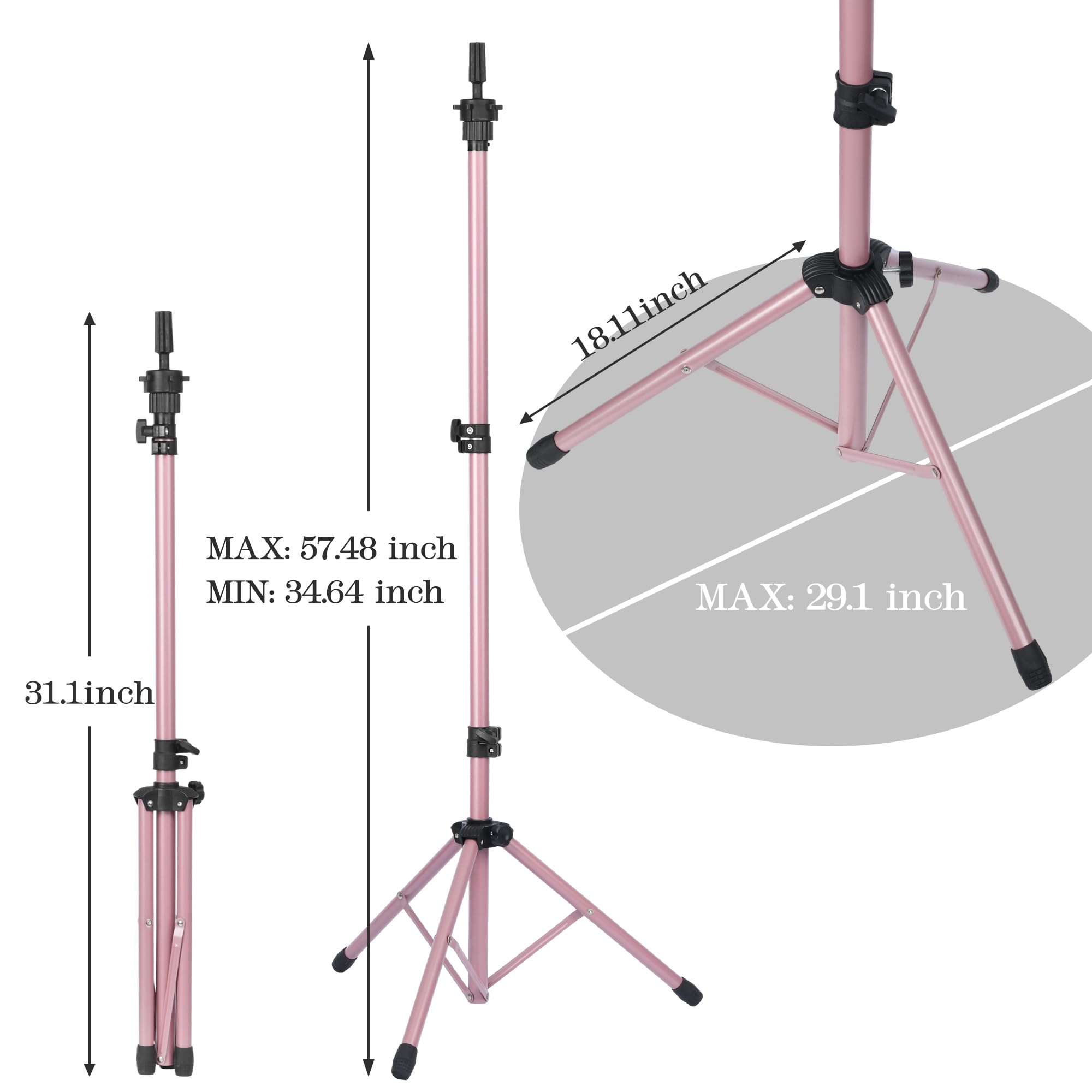 Adjustable Wig Stand Tripod - Mannequin Stand for Cosmetology & Hairdressing Training - Pink (Mannequin Head Not Included) - Perfect for Salon Styling, Wig Making & Beauty School Practice