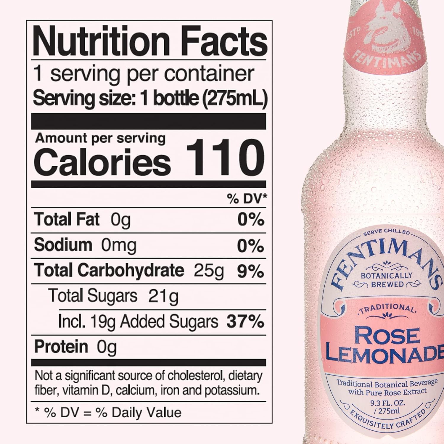 Fentimans Sparkling Rose Lemonade - Natural Pink Lemonade with Pure Rose Extract, Craft Soda, Botanically Brewed | Perfect for Cocktails, Mocktails & Summer Refreshments | 9.3 Fl Oz (Pack of 4)