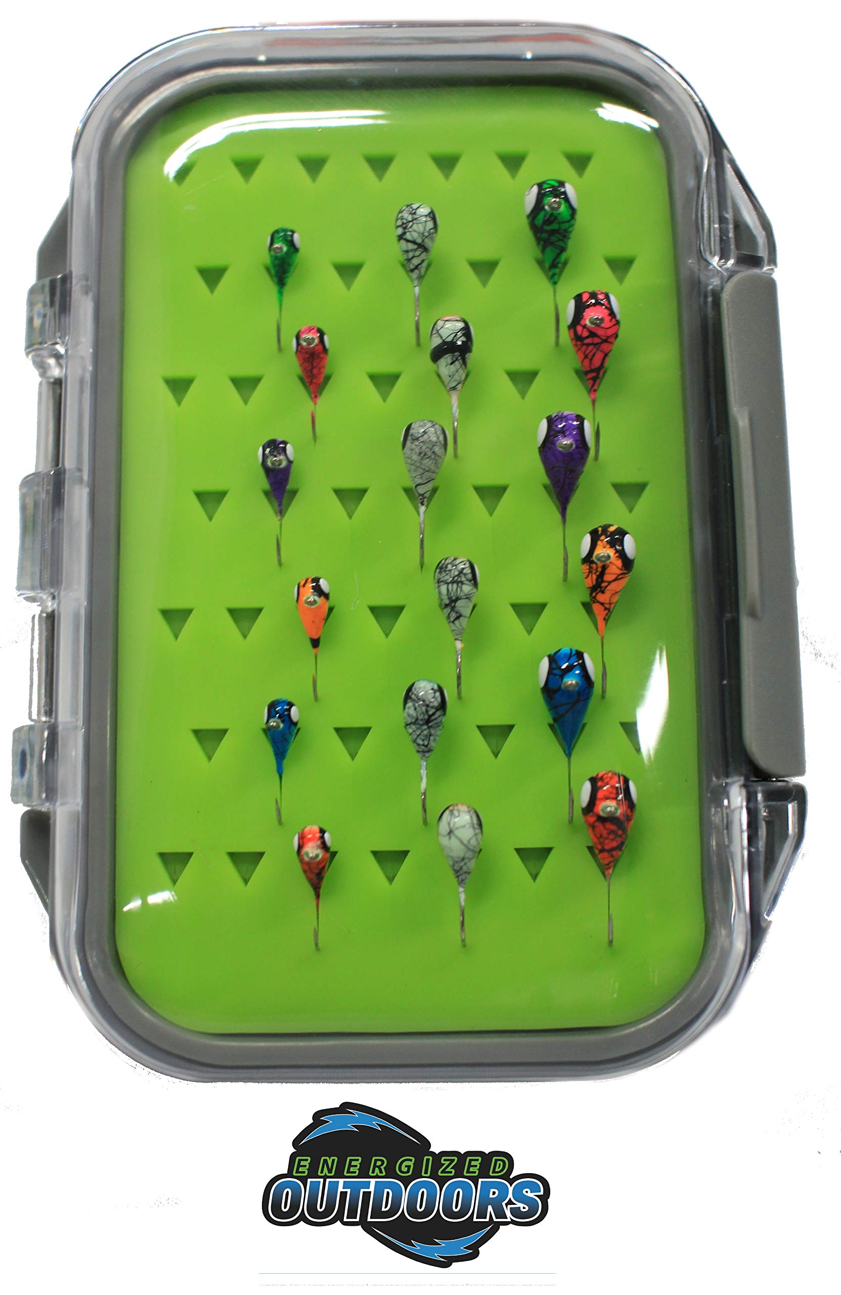 Premium Tungsten Ice Fishing Glow Jig Kit with Tackle Box - 18ct Living Dead Lures for Walleye, Perch & Crappie - Perfect for Night Fishing & Winter Ice Angling Adventures