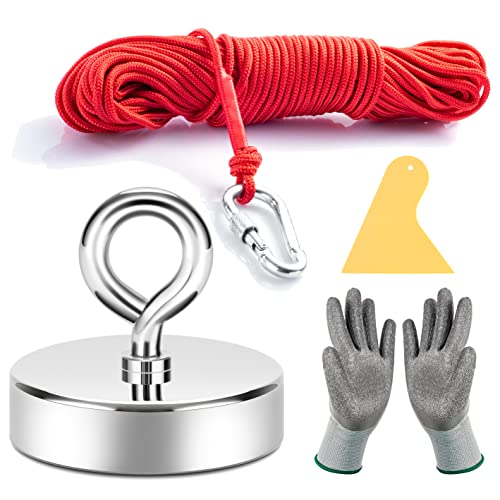 Neosmuk 550 lb+ Heavy Duty Fishing Magnet Kit - 2.5 Inch Giant Rare Earth Neodymium Magnet with Rope & Hole for Retrieving Tools, Jewelry & Metal Objects - Perfect for Underwater Treasure Hunting, Construction Sites & DIY Projects