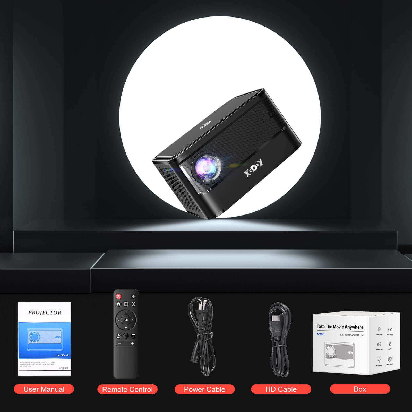 XGODY A40 Mini Portable LED Projector with Auto Focus | Native 1080P & 4K Support | WiFi & Bluetooth | Home Theater, Outdoor Movie Nights, Gaming & Presentations