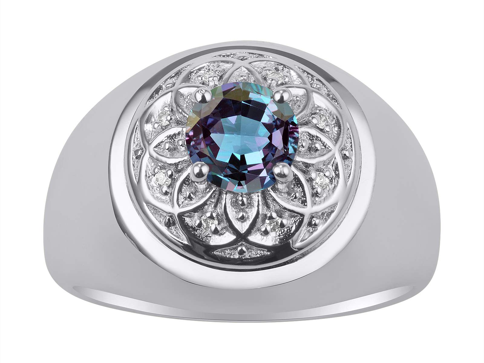 Rylos Men's Sterling Silver Designer Gypsy Ring with 7MM Round Gemstone & Diamond Accents - Birthstone Jewelry Available in Sizes 8-13 - Perfect for Gifts, Weddings & Special Occasions