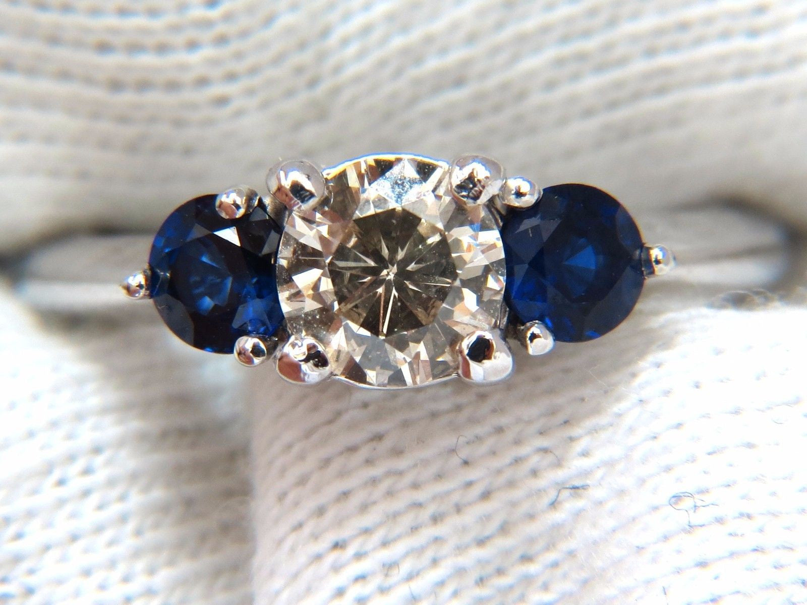 1.44CT Natural Round Diamond & Sapphire Three Stone Classic 14K Gold Ring – Elegant Jewelry for Engagement, Wedding, and Anniversary Gifts