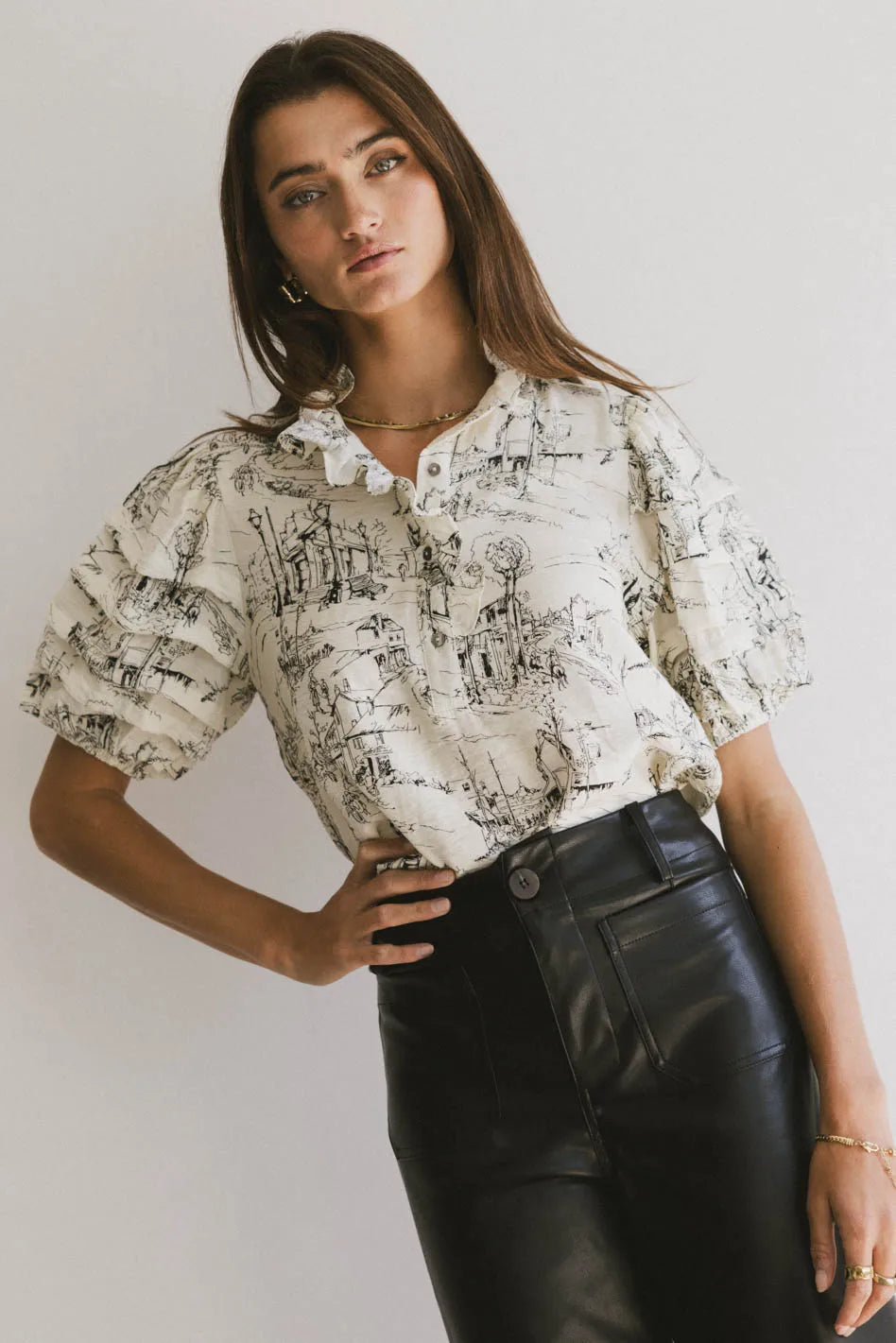 Little Town Blouse - Women's Casual Short Sleeve Tops for Everyday Wear | Perfect for Office, Dating & Weekend Outfits | FINAL SALE